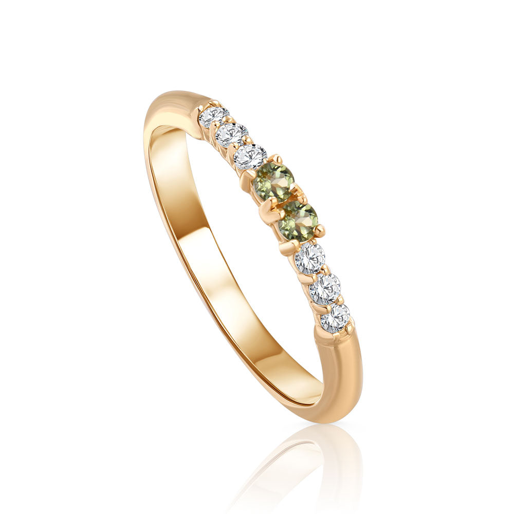 Summer Diamond Ring with Central Green amethyst Stone in Yellow 18K Gold S-R264S