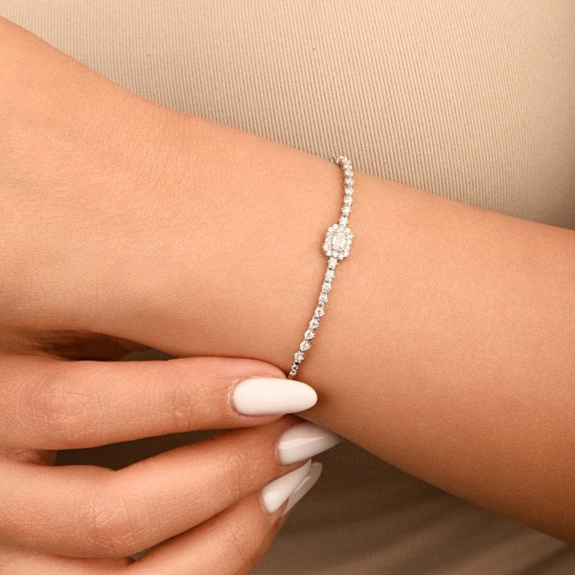 Classic Summer tennis Diamond Bracelet in 18k White gold - S-N052SB