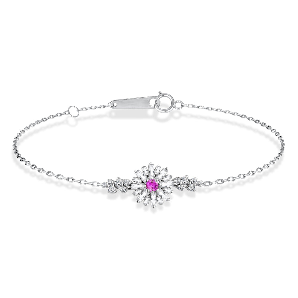 Classic Summer Flower shape Diamond Bracelet in 18k White Gold - S-B245S