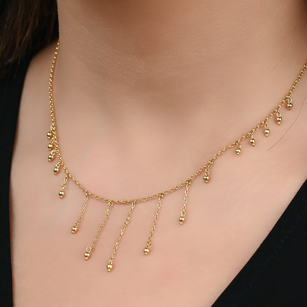 18K Gold Necklace with fringes all around - J-P069S