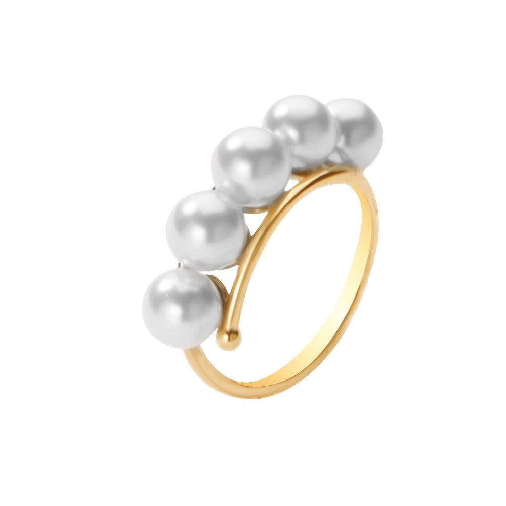 Beautiful double layer Ring with a pearl line in 18K Yellow Gold / J-R009C