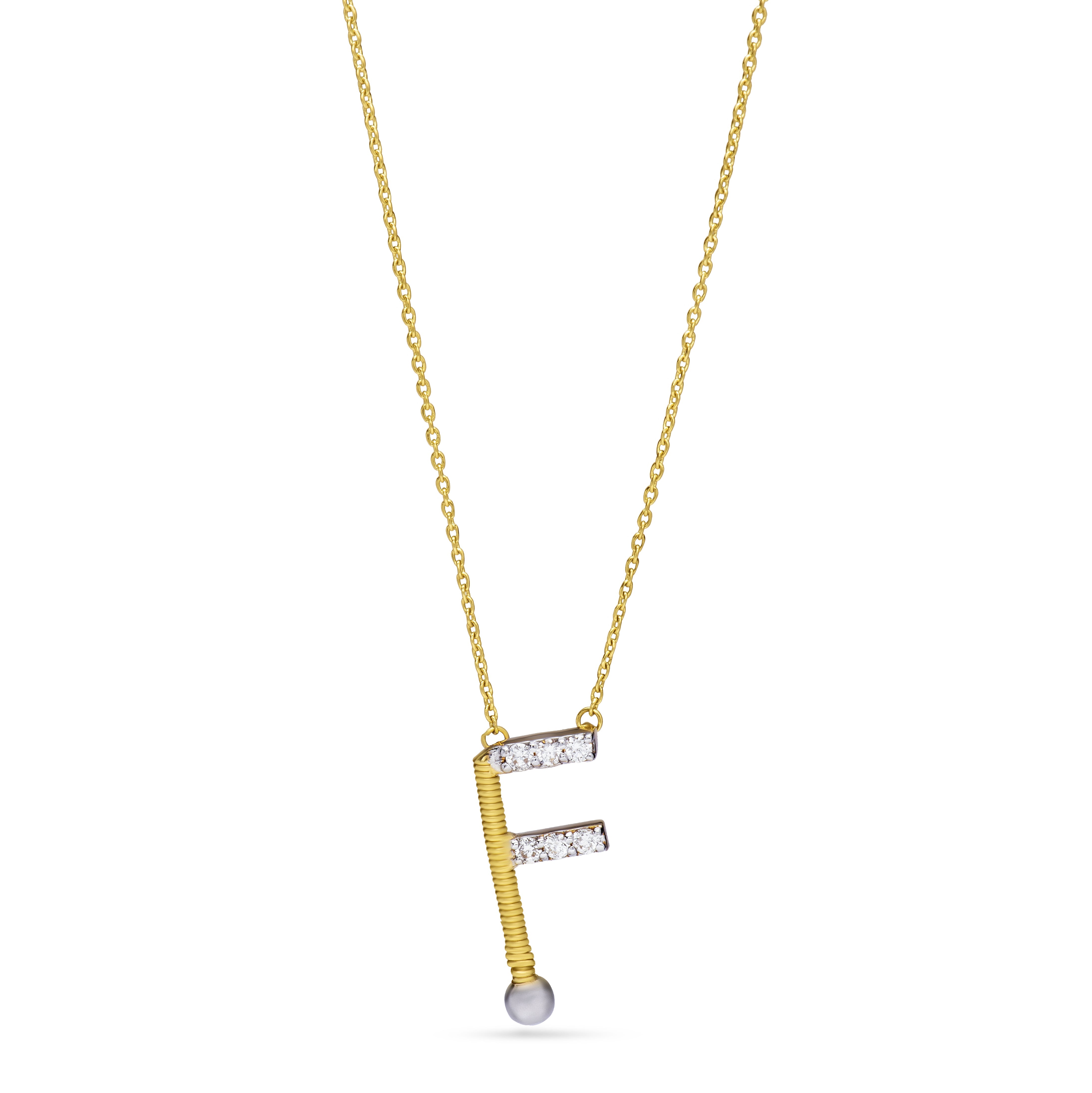 Letter F outstanding Diamond Necklace in Yellow 18K Gold - SIR1663P