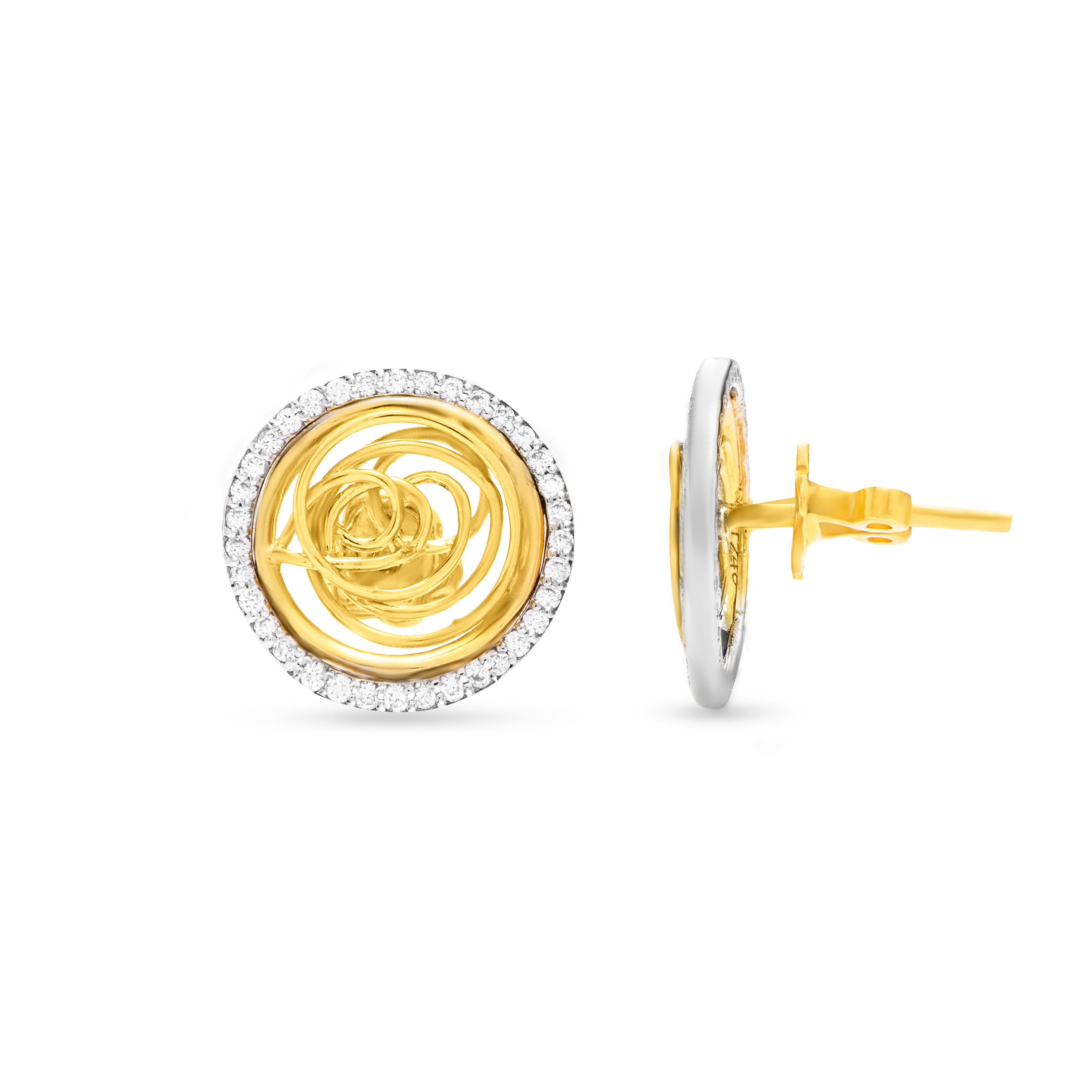 Spiral Shinny Tirette Diamond Earring in Yellow 18K Gold - SIR1012ED