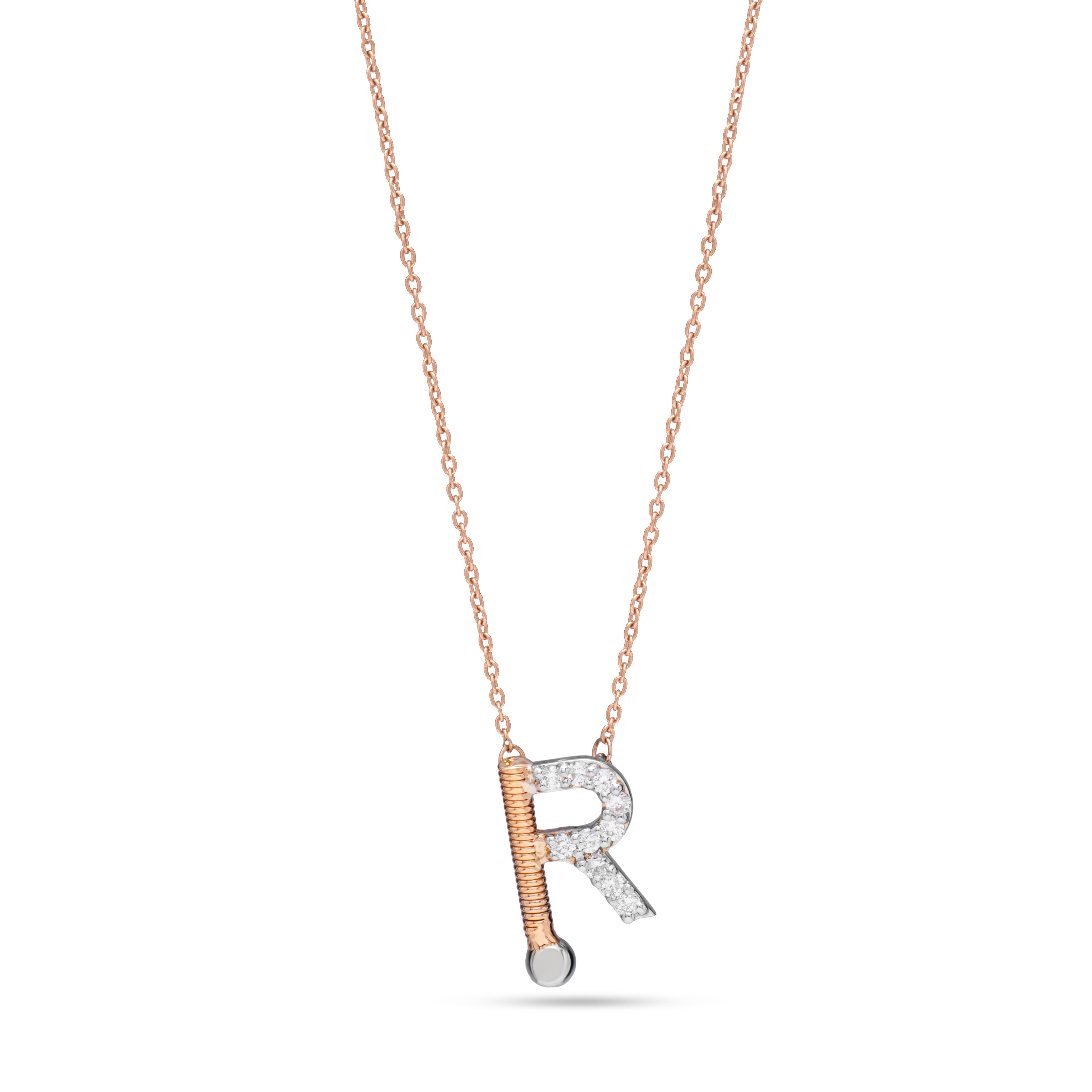Letter R outstanding Diamond necklace in Rose Gold 18 K - S-EN045S