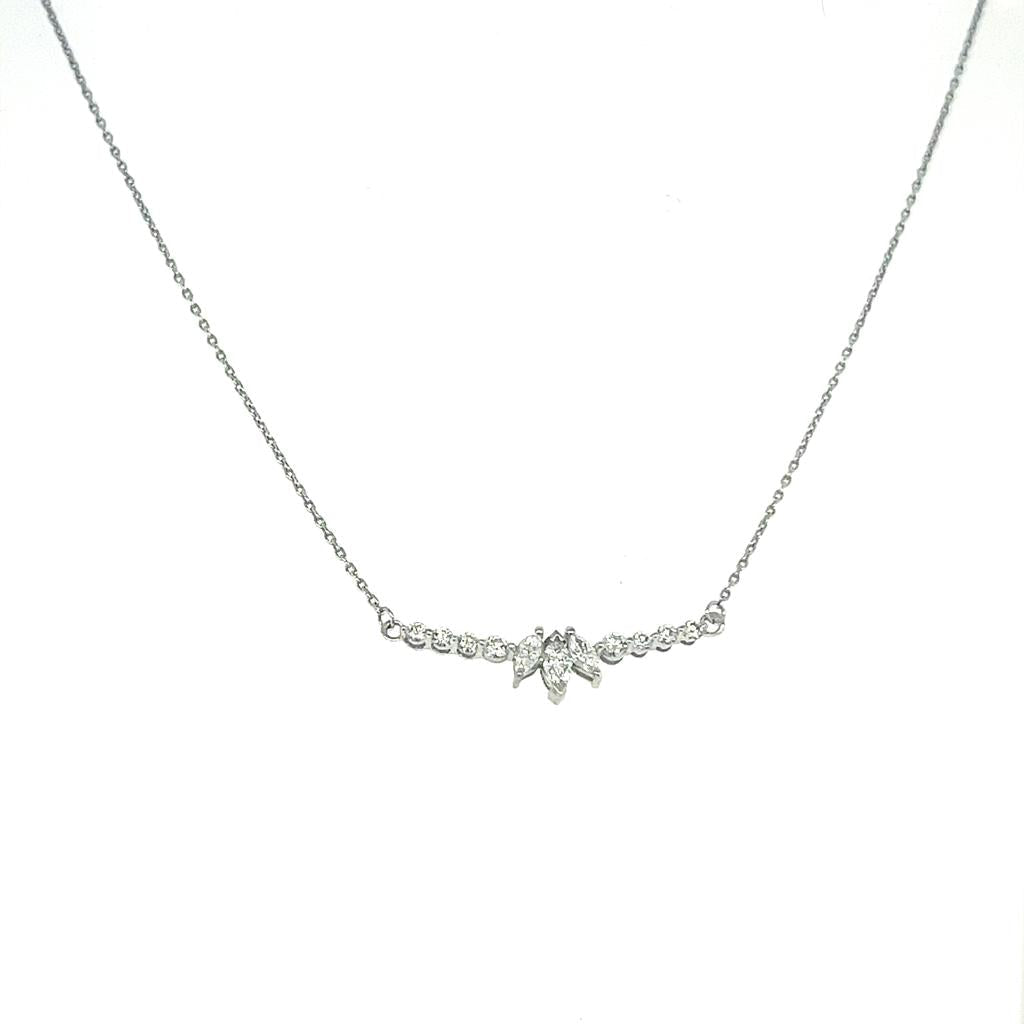 Diamond bar necklace with 3 marquise diamonds in center - S-P318S