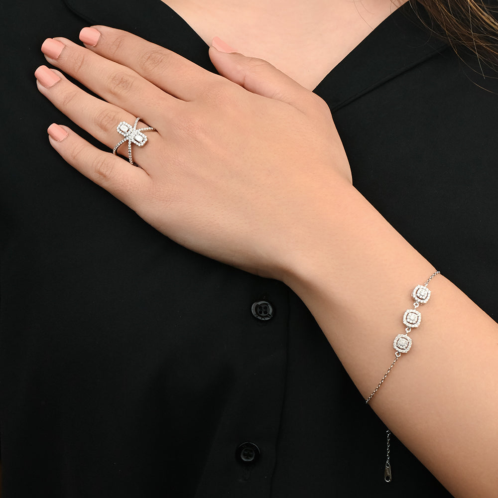 Double Layered Magnificent Baguette Diamond Ring in 18k White gold - S-R311XD