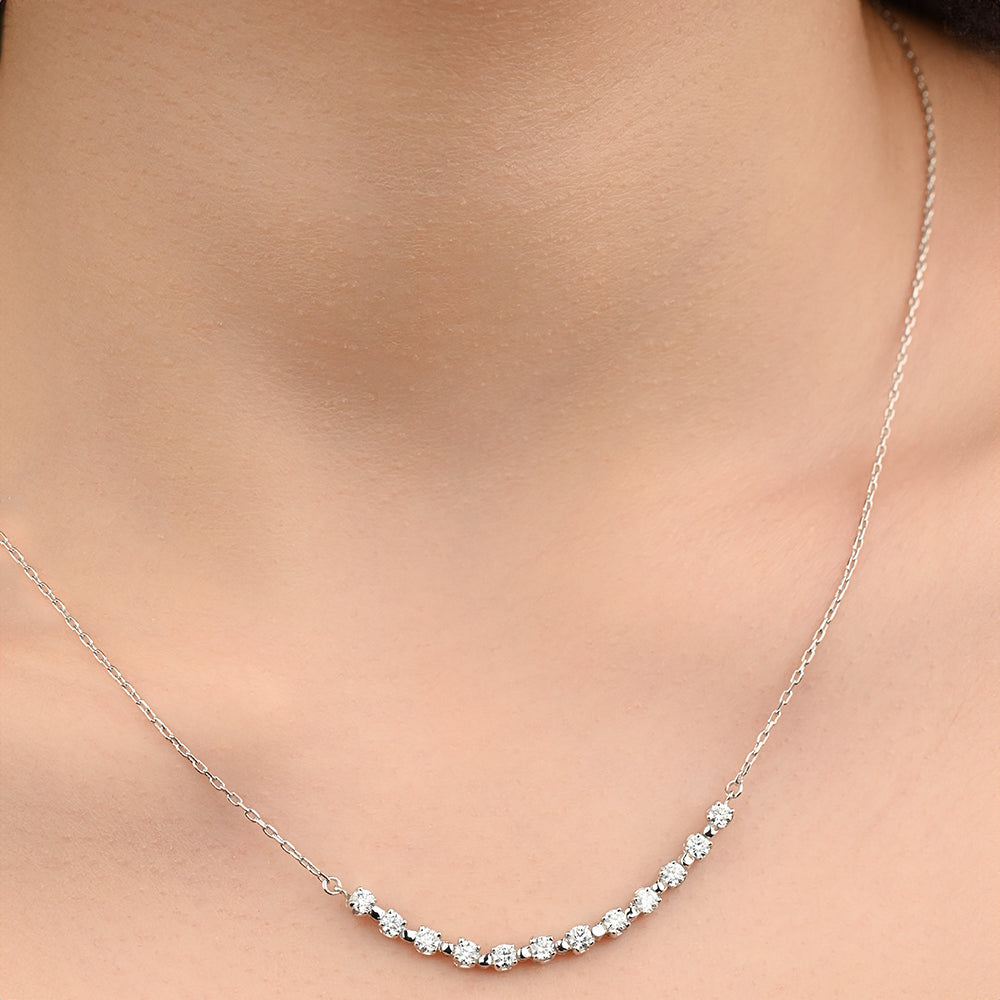 Magnificent Half Tennis Diamond Necklace in 18k White gold - S-H040NS