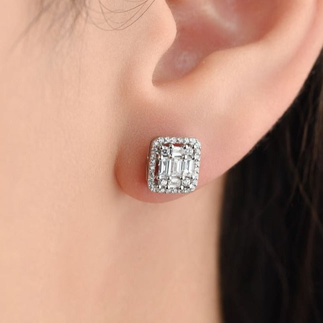 Special offer Square shape diamond stud in 18k White gold - SIR410E