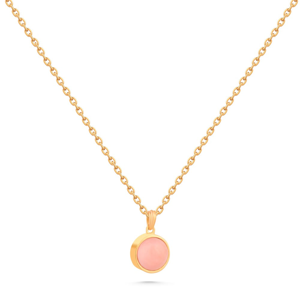 Simple gold Necklace with center pink stone / S-P409S