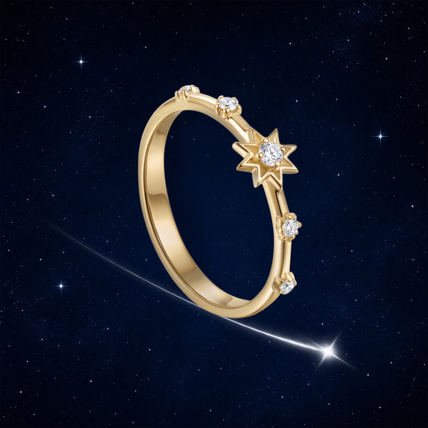 Astria 14K Gold Starburst Ring with Speckled Diamonds