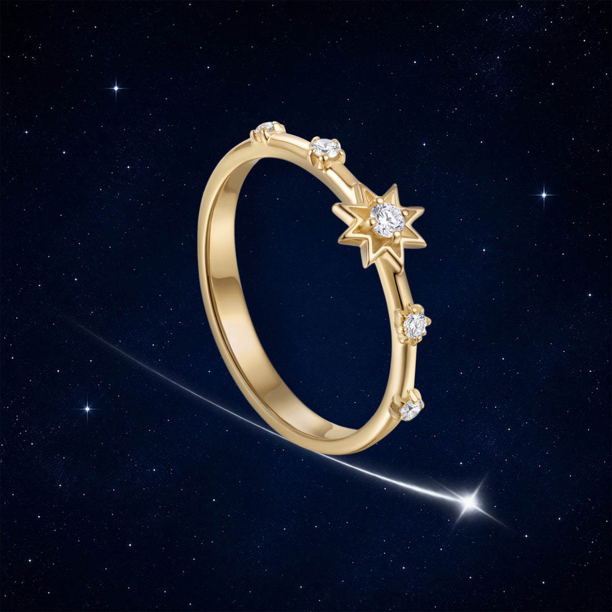 Astria 14K Gold Starburst Ring with Speckled Diamonds