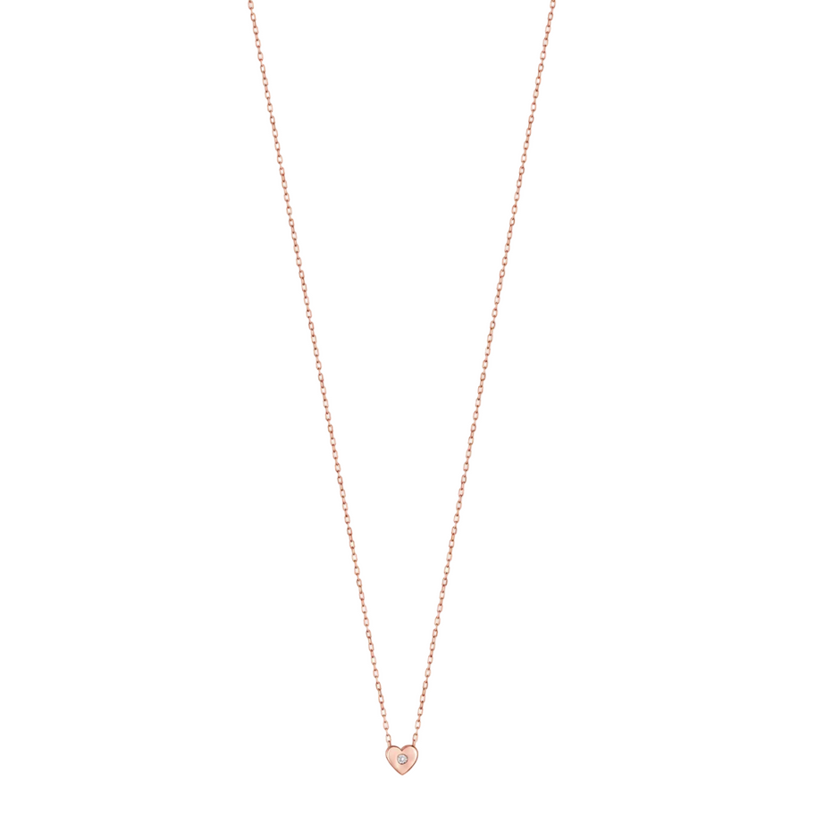 18K Rose Gold Mini Heart Necklace with Center Diamond - S-H105PS