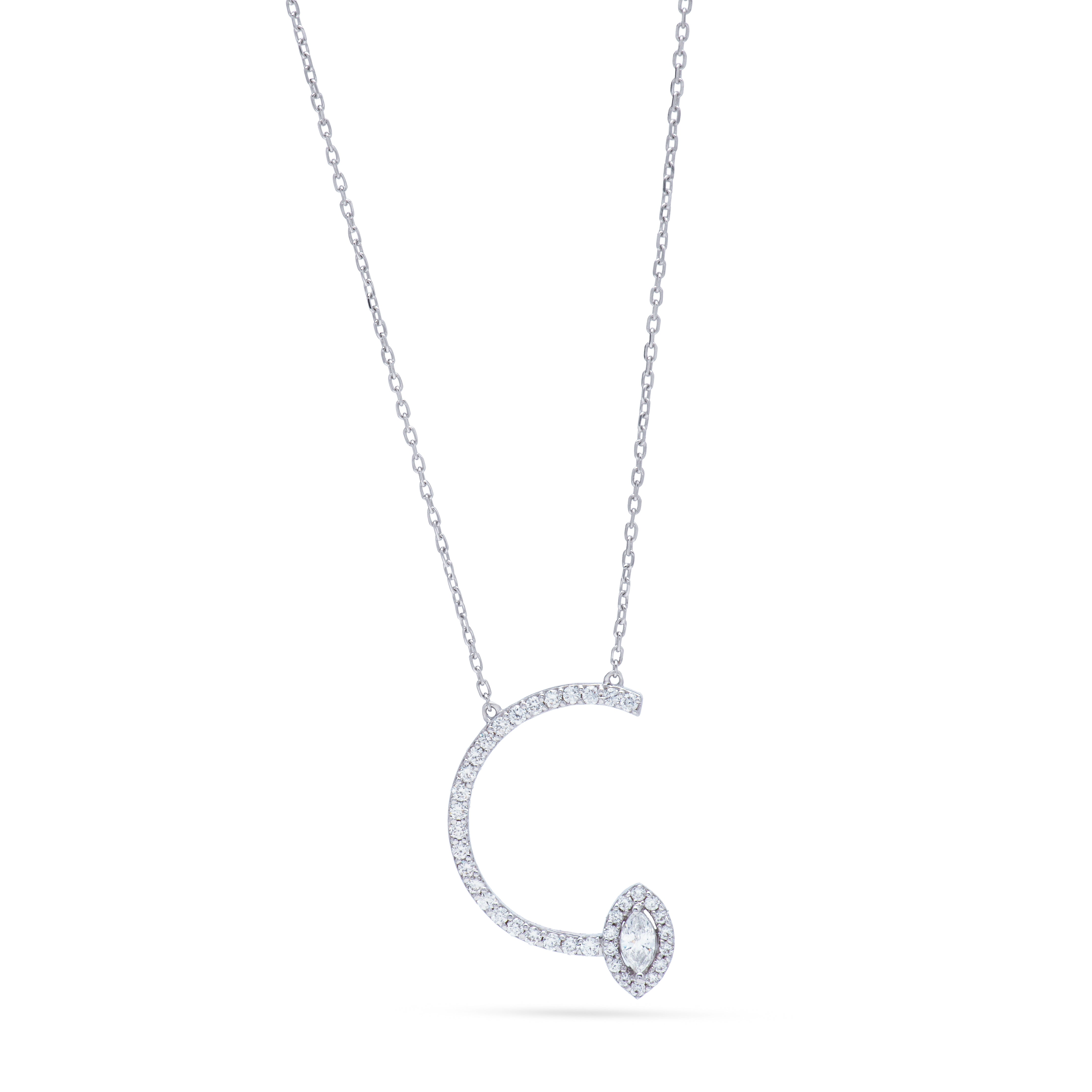 Diamond necklace on C shape in 18K White gold - I-P10