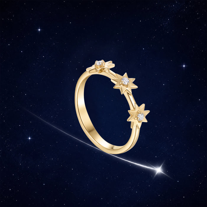 Astria Diamond Three-Star Ring with Center Diamonds set in 14k Gold