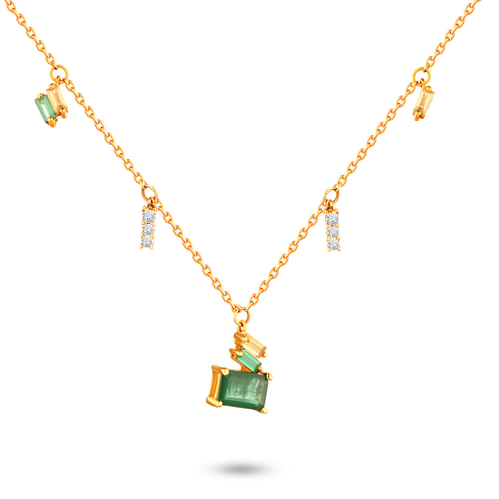 Summer Dangling Necklace with Emerald stones in 18k Yellow Gold Yellow gold / S-N042S