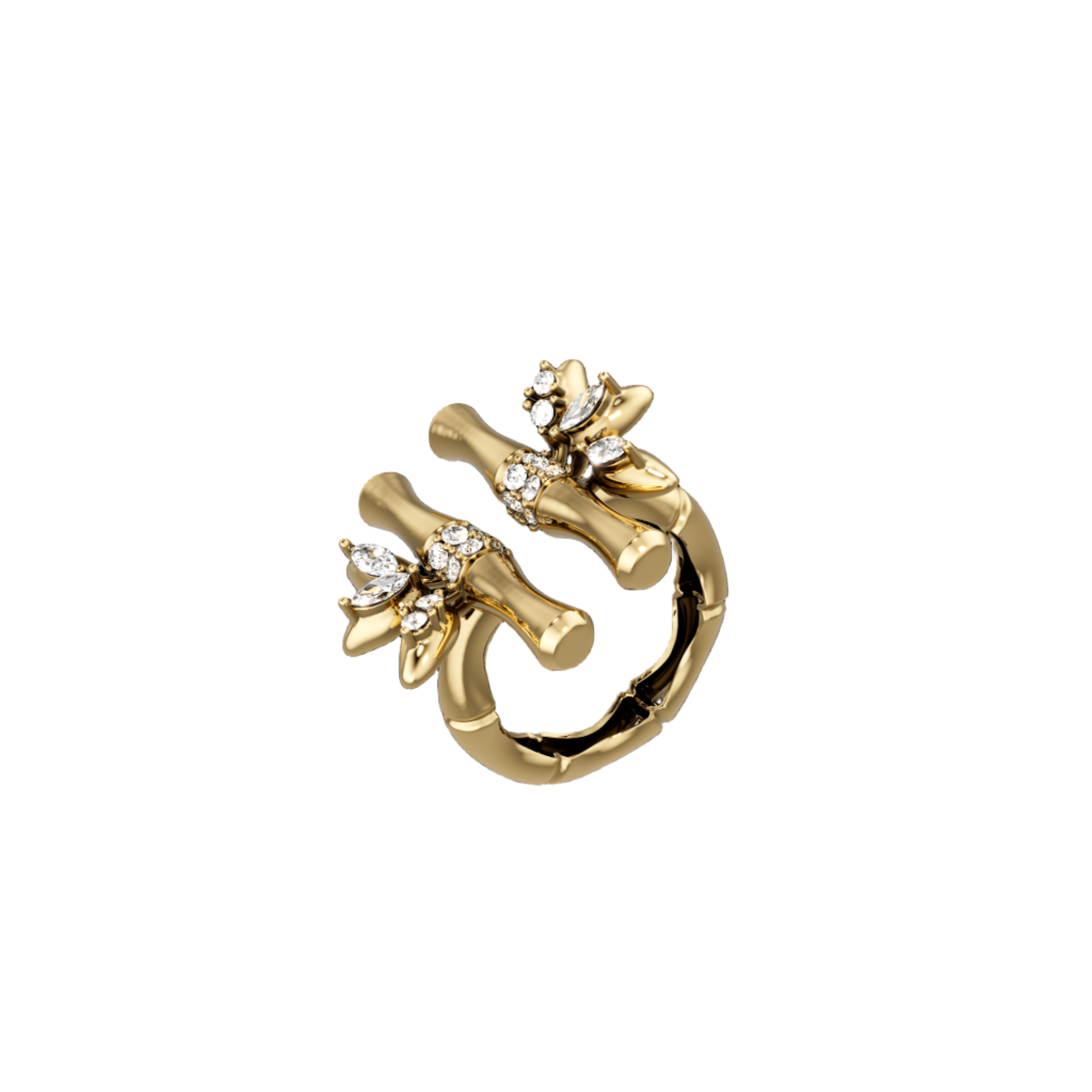 18K Lucky Bamboo Ring with Diamond Leaves