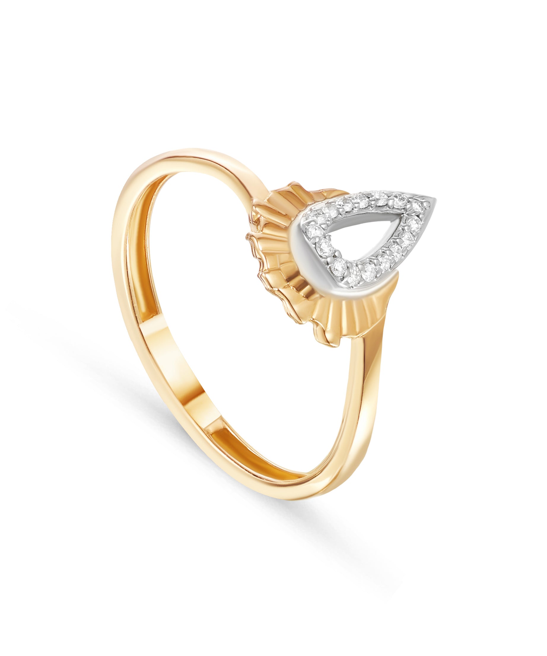 18K Yellow Gold Delicate Ring with Artistic Diamond Accent - S-H094RS
