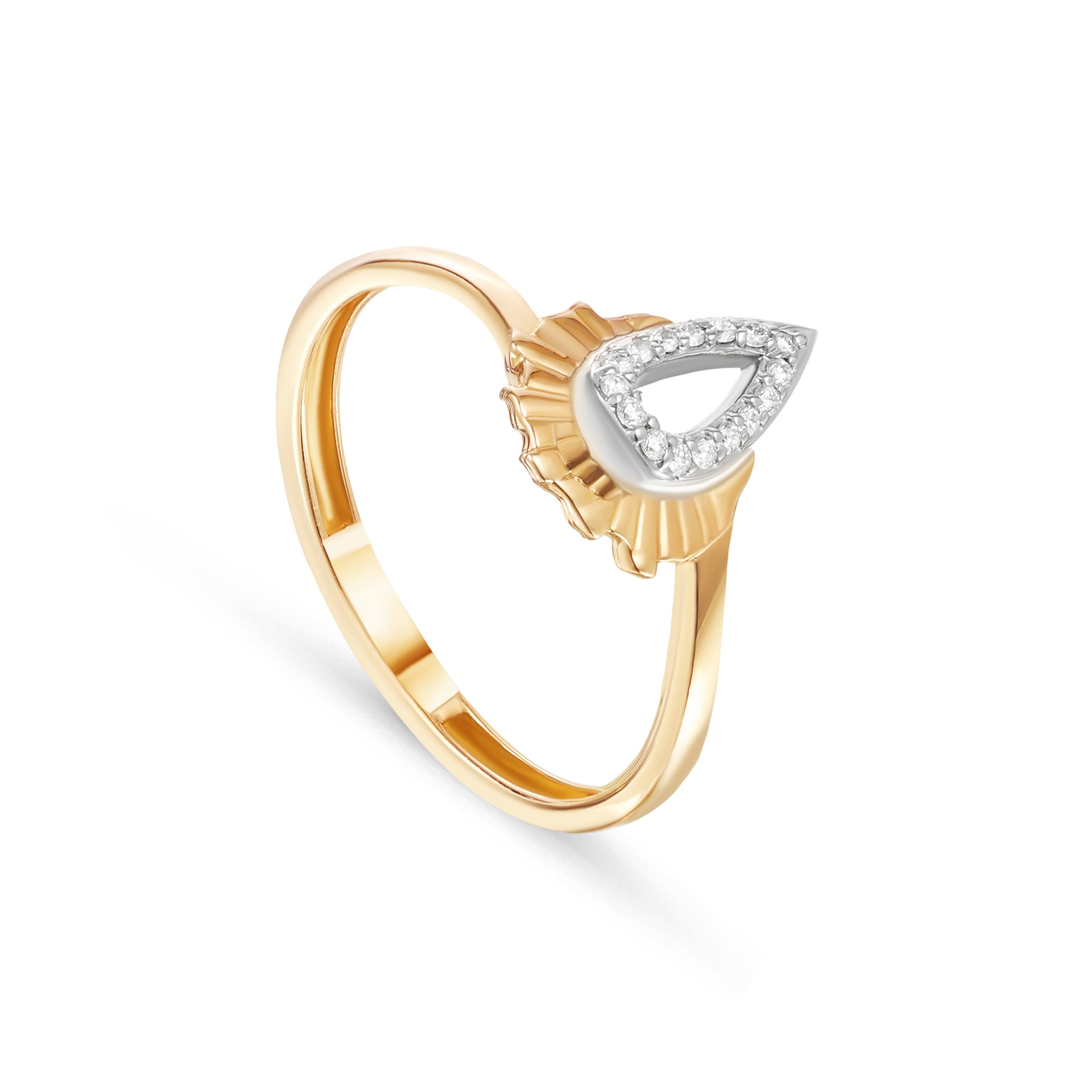 18K Yellow Gold Delicate Ring with Artistic Diamond Accent - S-H094RS