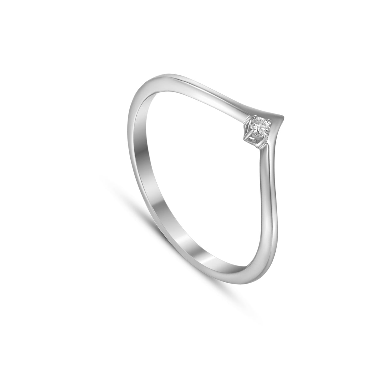 18K White Gold Diamond Ring With Minimal Modern Design - S-R583S