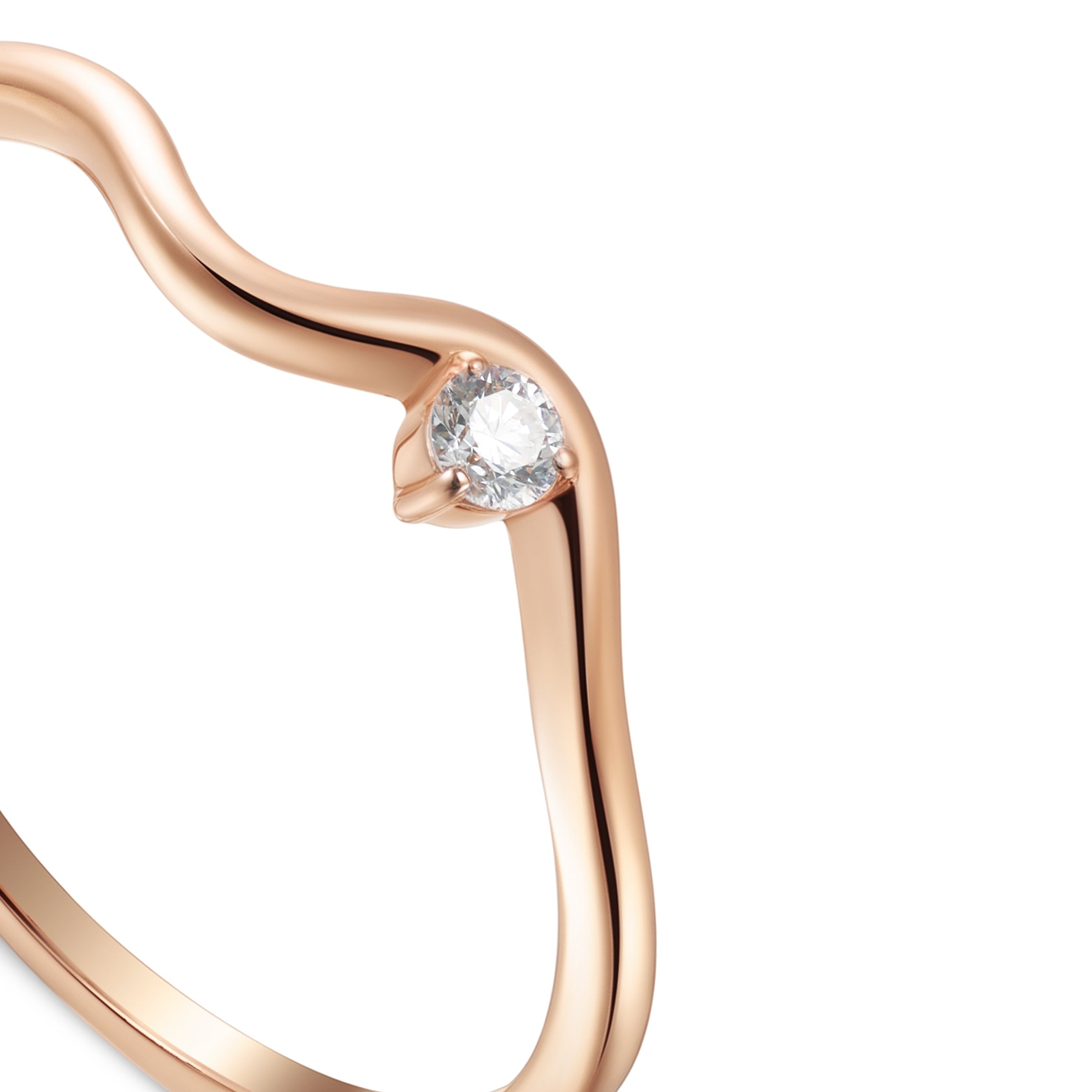 18K Rose Gold Elegant Diamond Curve Ring - S-R703S