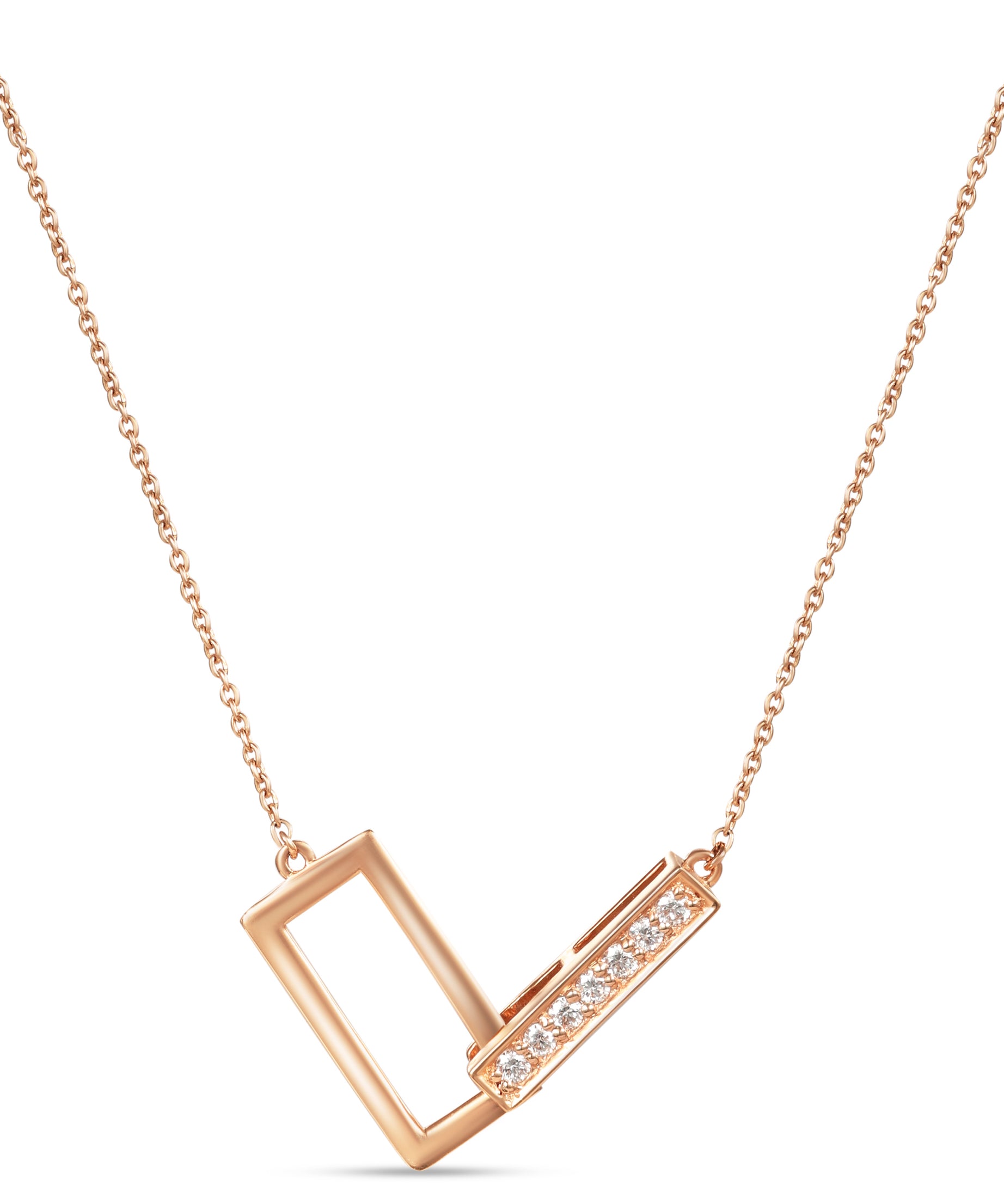 18K Rose Gold Geometric Diamond Link Pendant Necklace - S-P638S