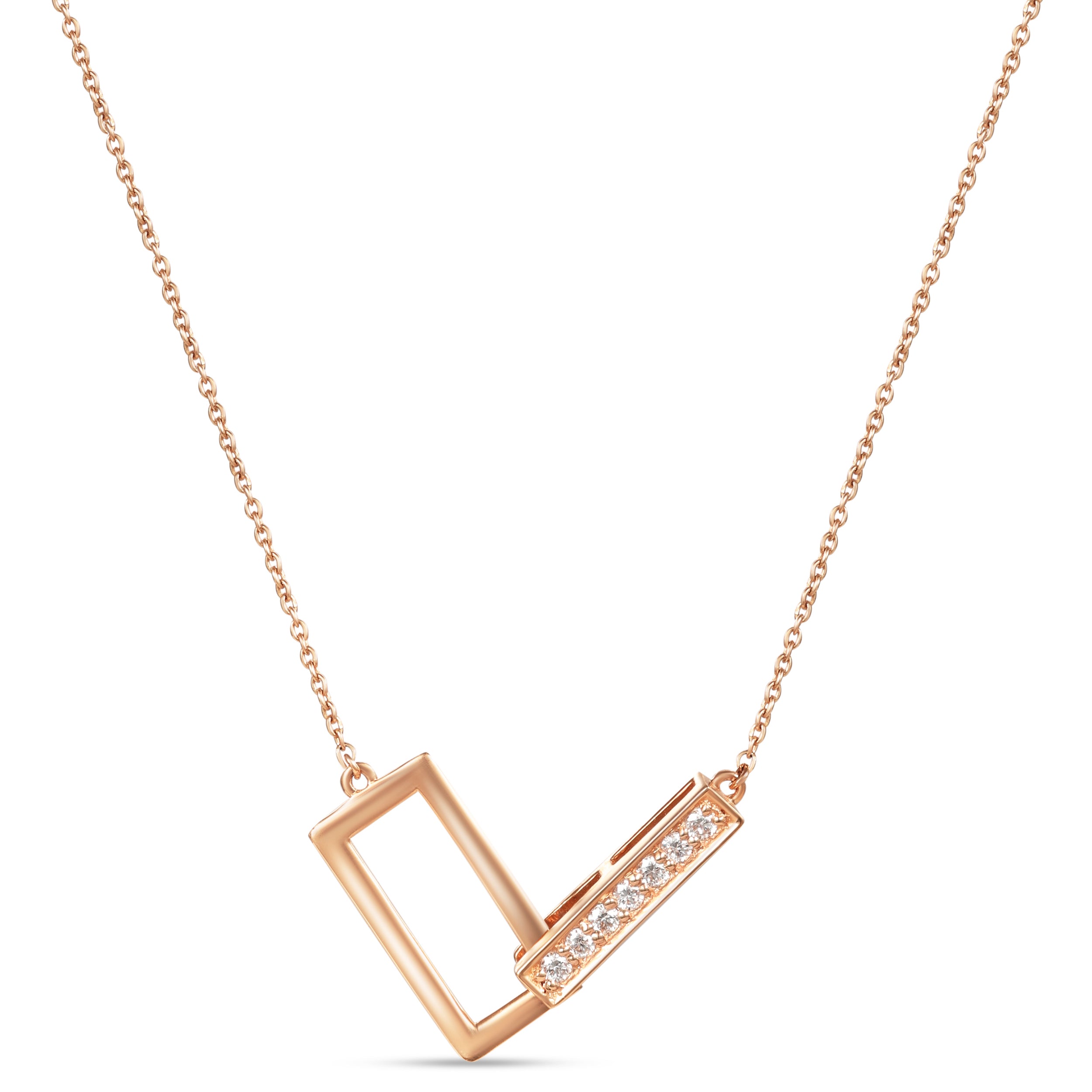 18K Rose Gold Geometric Diamond Link Pendant Necklace - S-P638S