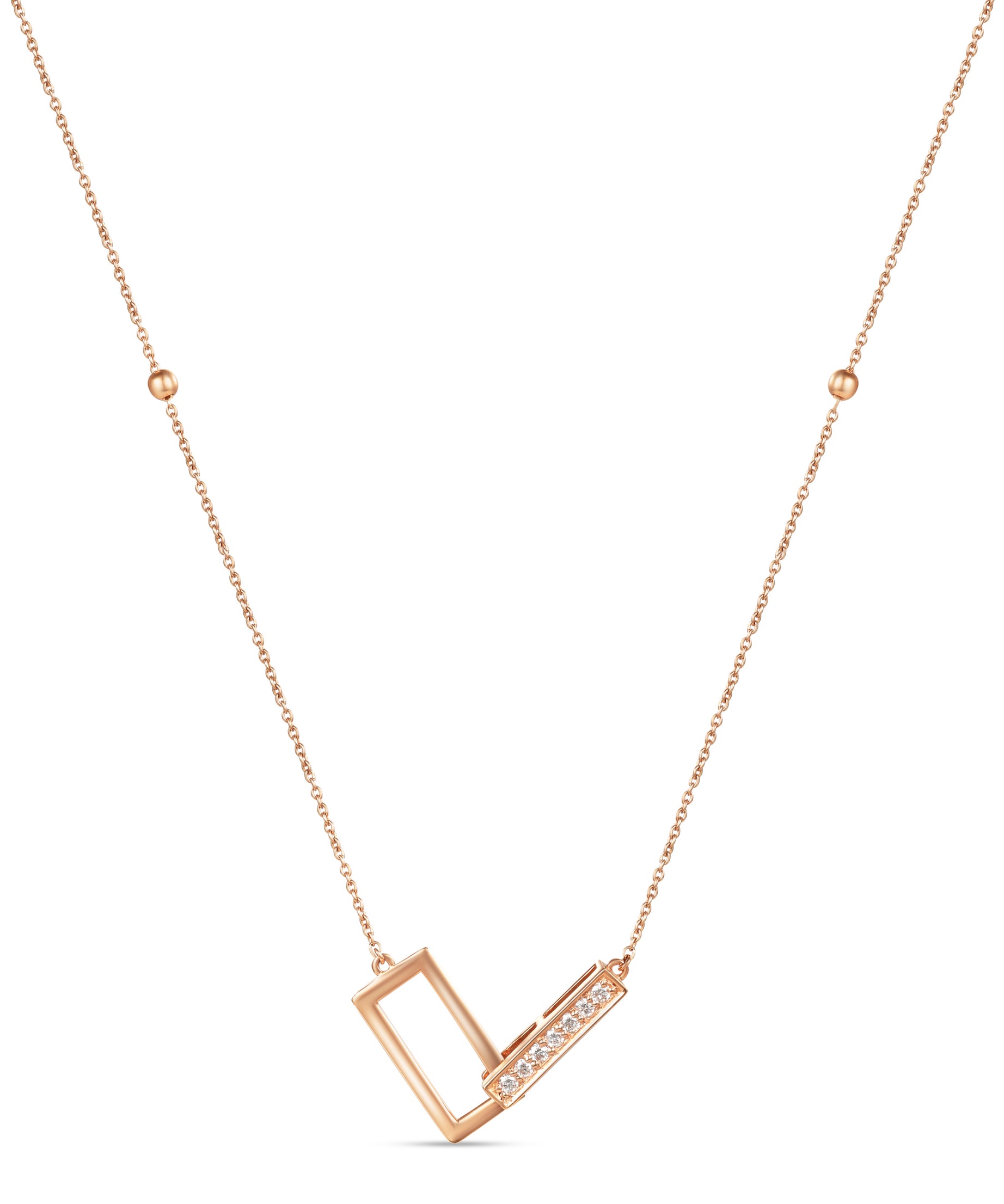 18K Rose Gold Geometric Diamond Link Pendant Necklace - S-P638S