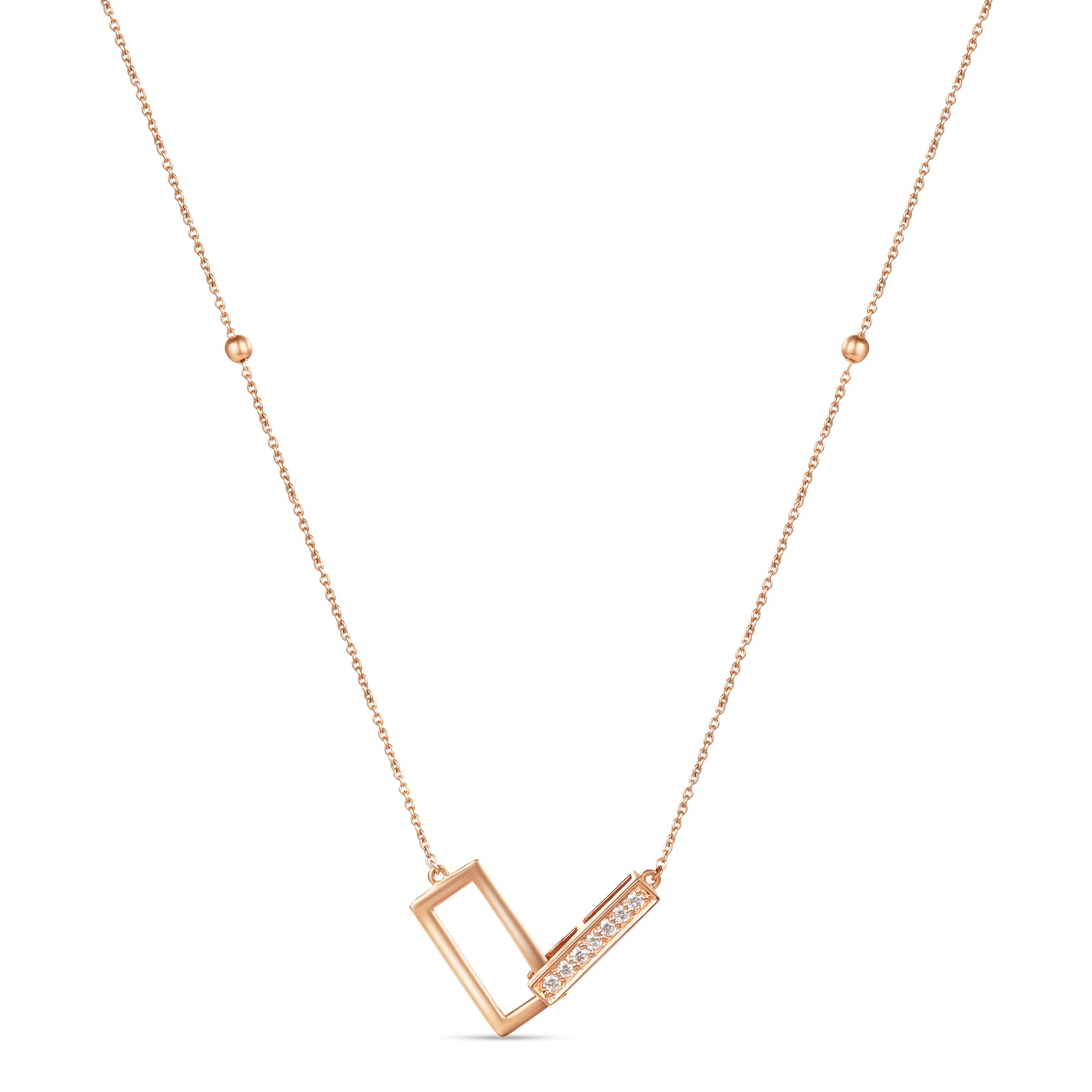 18K Rose Gold Geometric Diamond Link Pendant Necklace - S-P638S