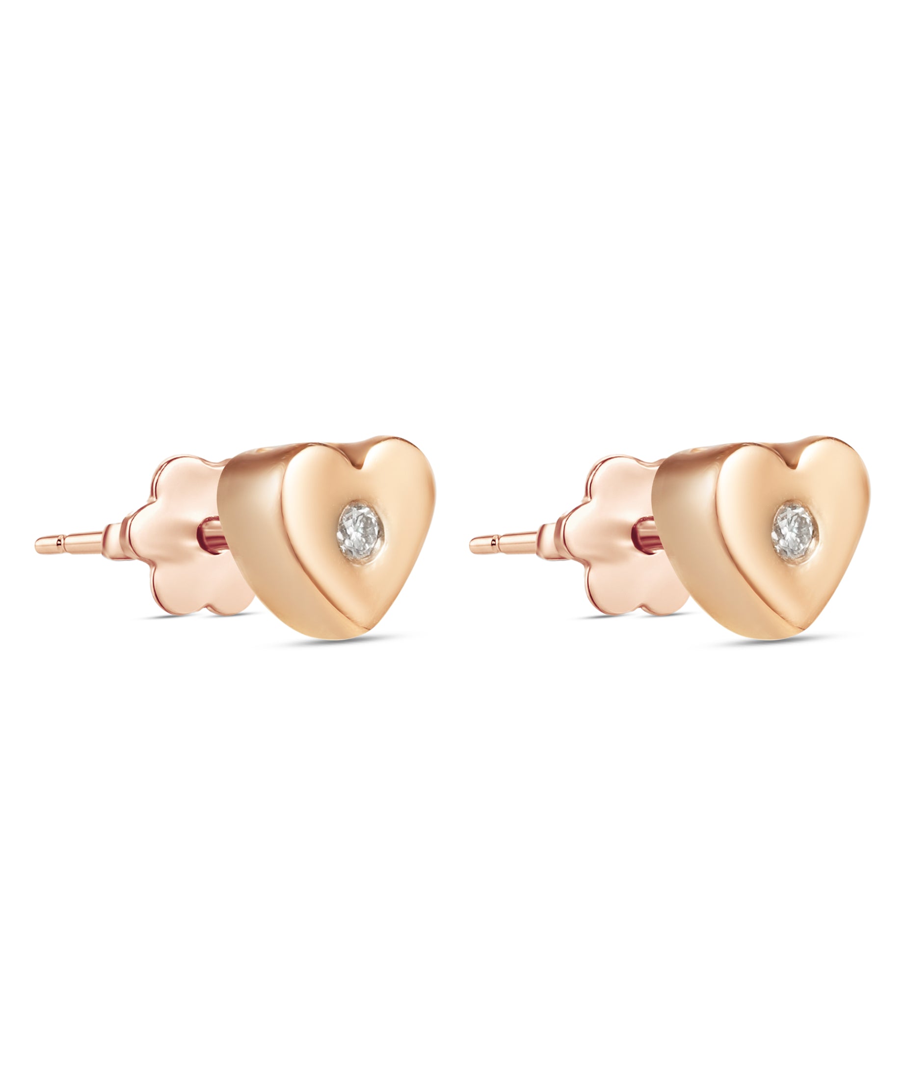 18K Rose Gold Heart Stud Earrings with Diamond - S-H105ES