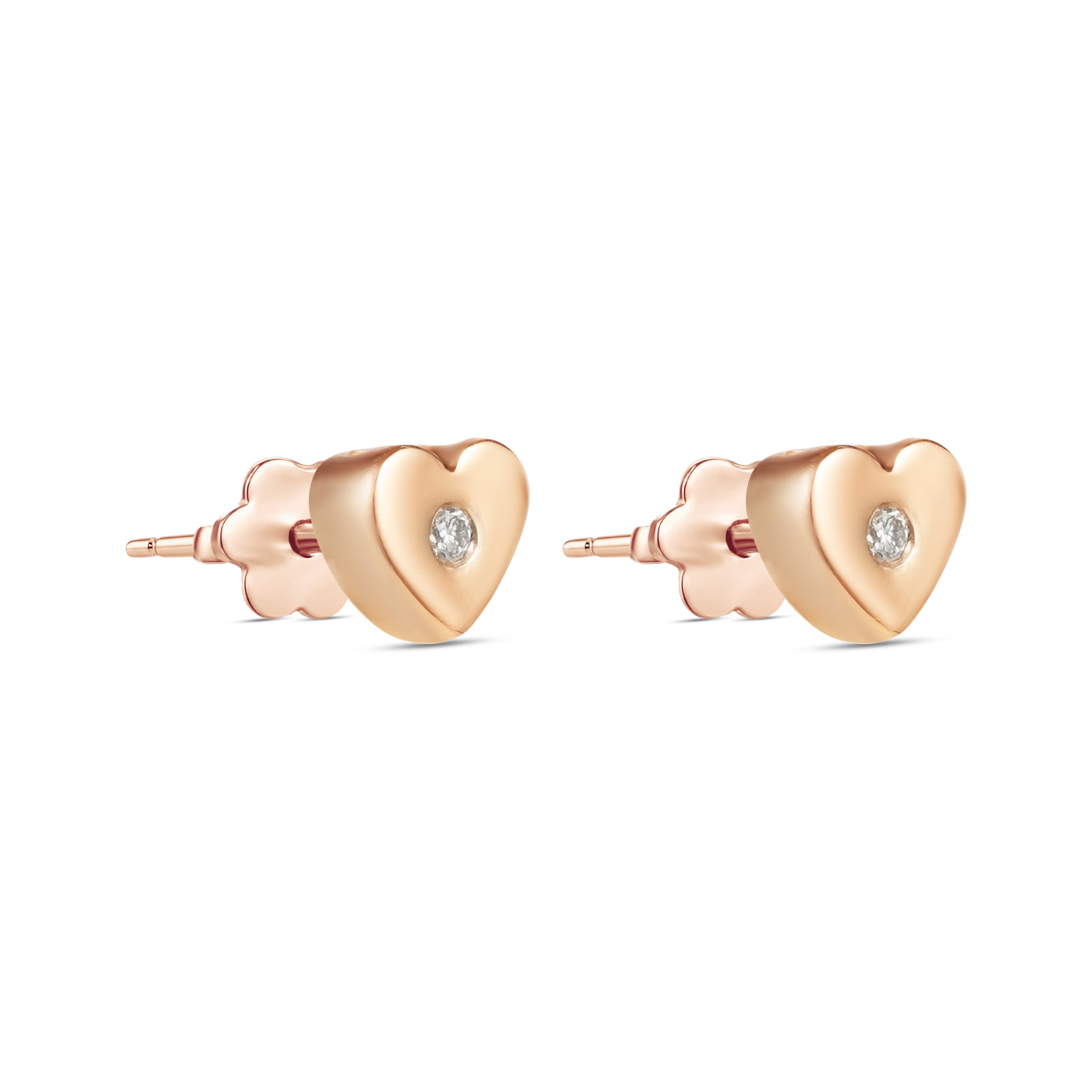 18K Rose Gold Heart Stud Earrings with Diamond - S-H105ES