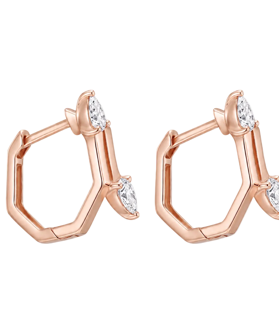 18K Rose Gold Hoop Earrings With Pear Diamonds - S-H108ES