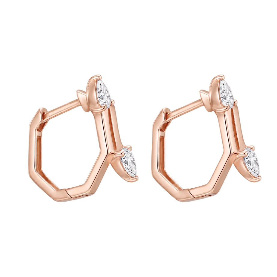 18K Rose Gold Hoop Earrings With Pear Diamonds - S-H108ES