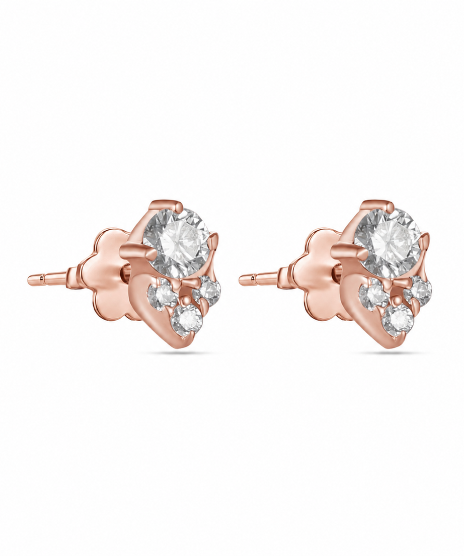 18K Rose Gold Luxury Stud Earrings With Cluster Diamonds - S-E368S