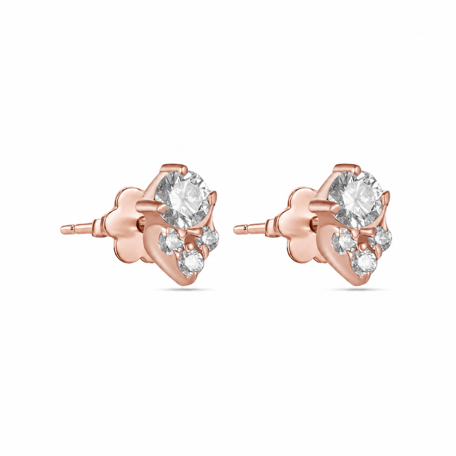 18K Rose Gold Luxury Stud Earrings With Cluster Diamonds - S-E368S