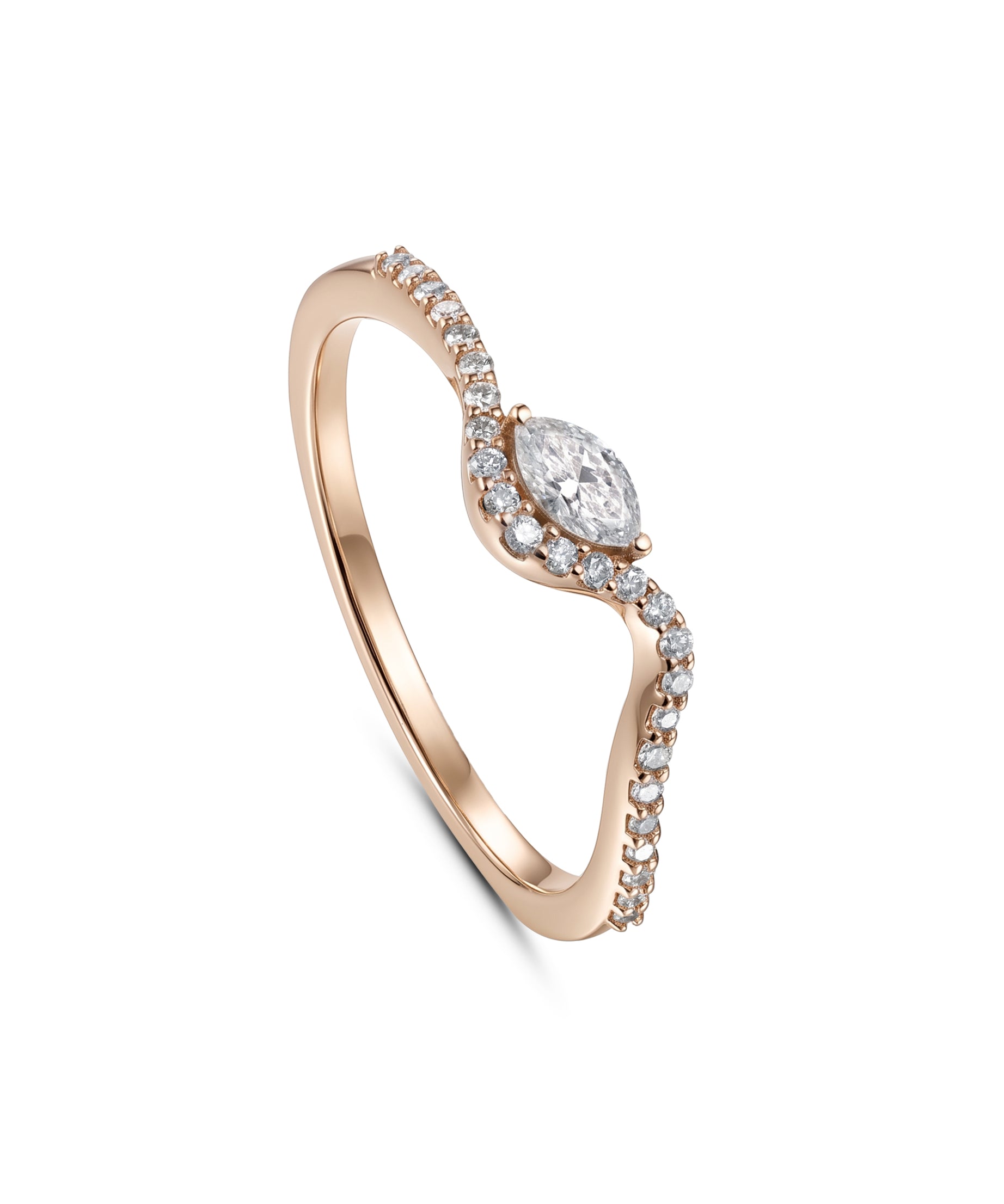 18K Rose Gold Marquise Diamond Halo Band Ring - S-R700S
