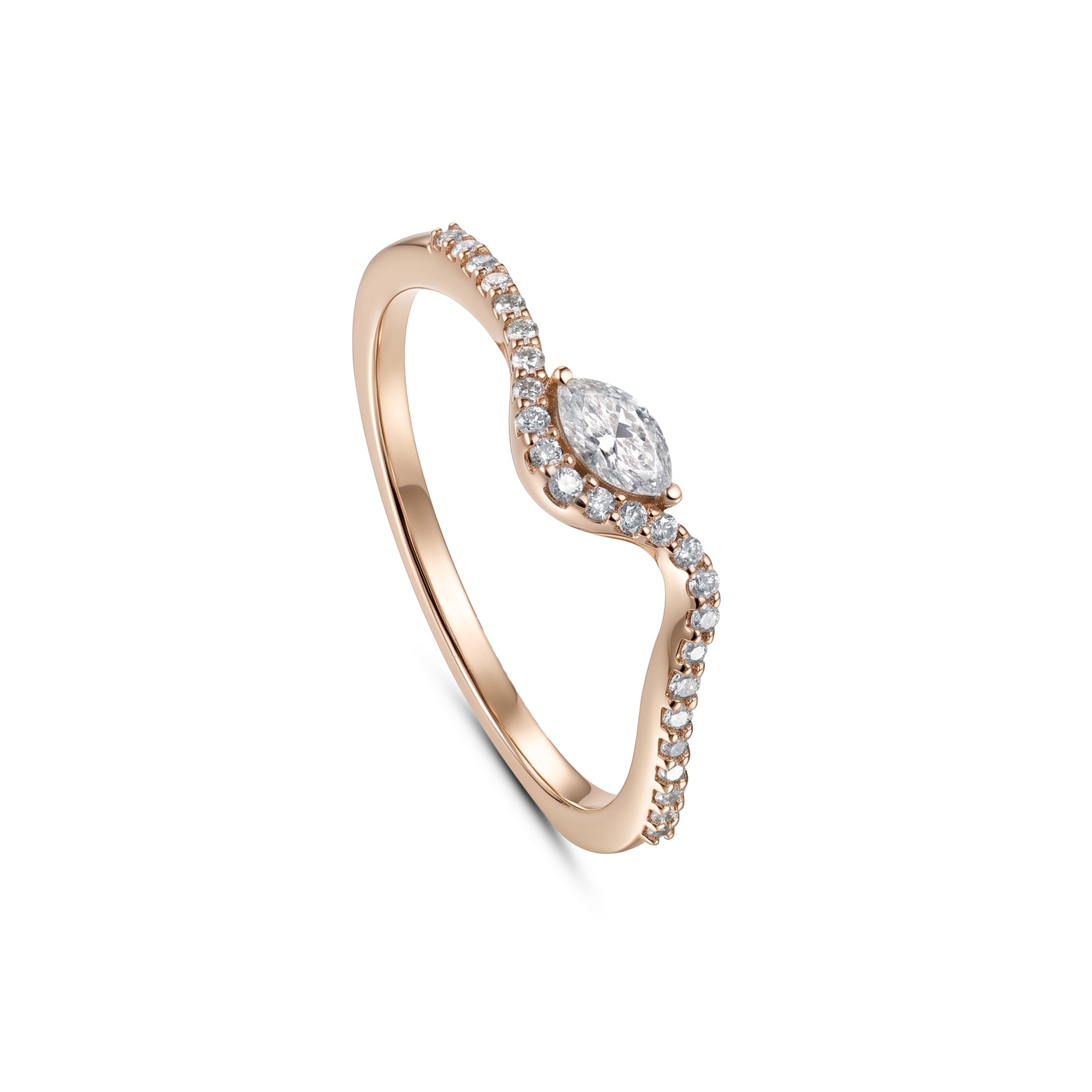 18K Rose Gold Marquise Diamond Halo Band Ring - S-R700S