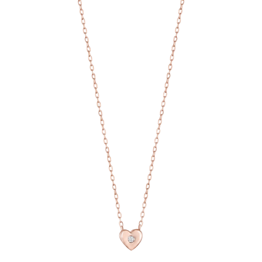 18K Rose Gold Mini Heart Necklace with Center Diamond - S-H105PS