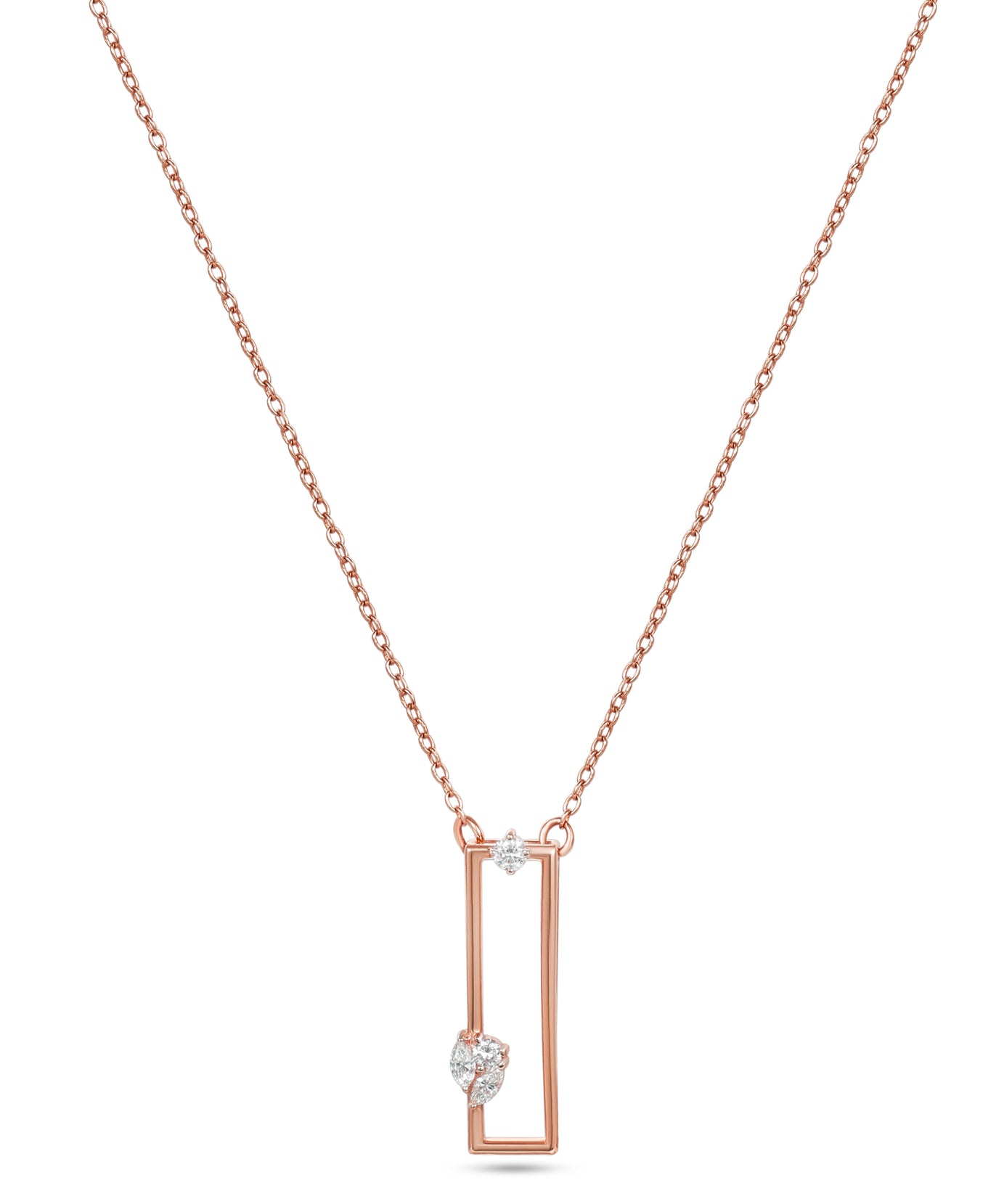 18K Rose Gold Minimal Necklace With Marquise Diamond Accent - S-P710S
