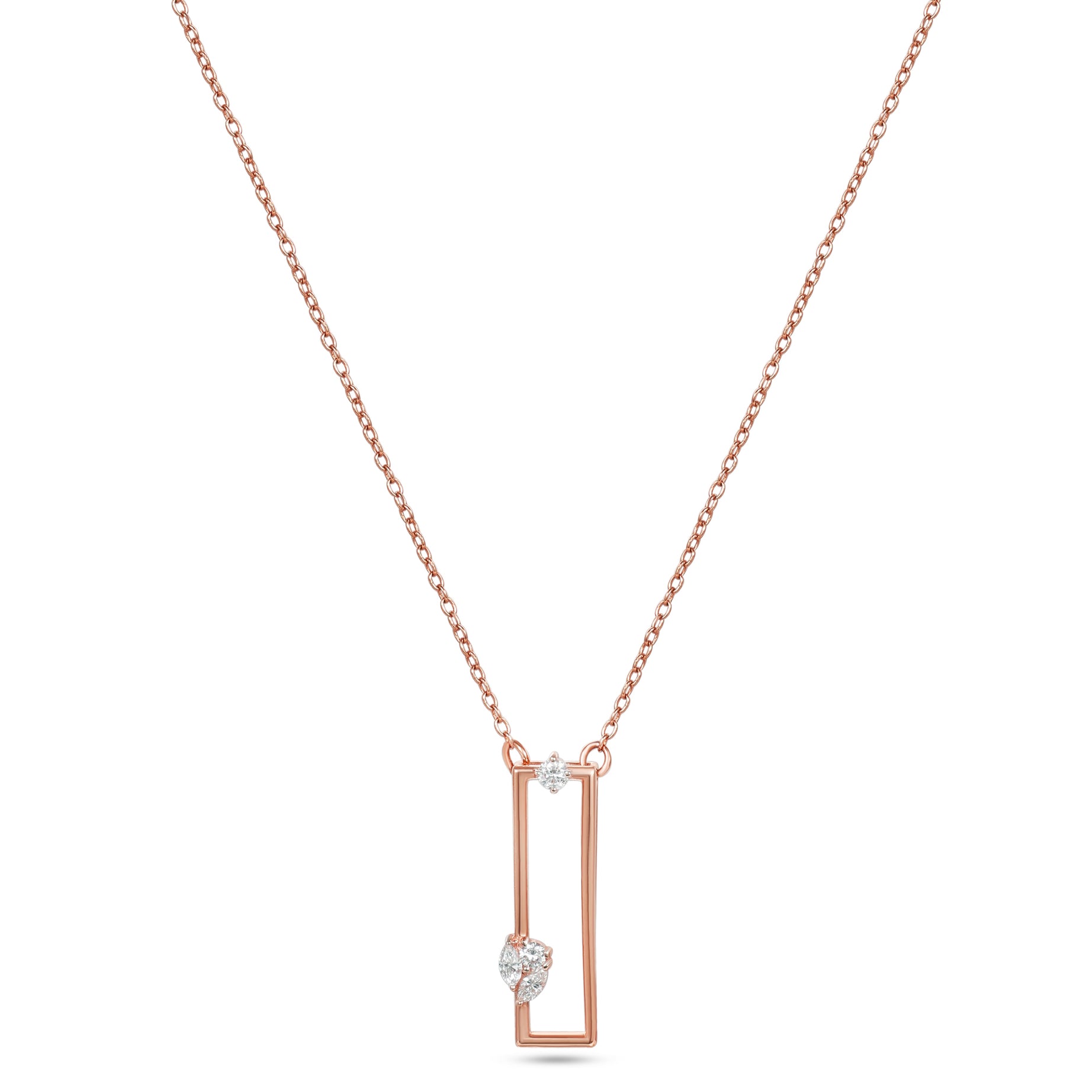 18K Rose Gold Minimal Necklace With Marquise Diamond Accent - S-P710S