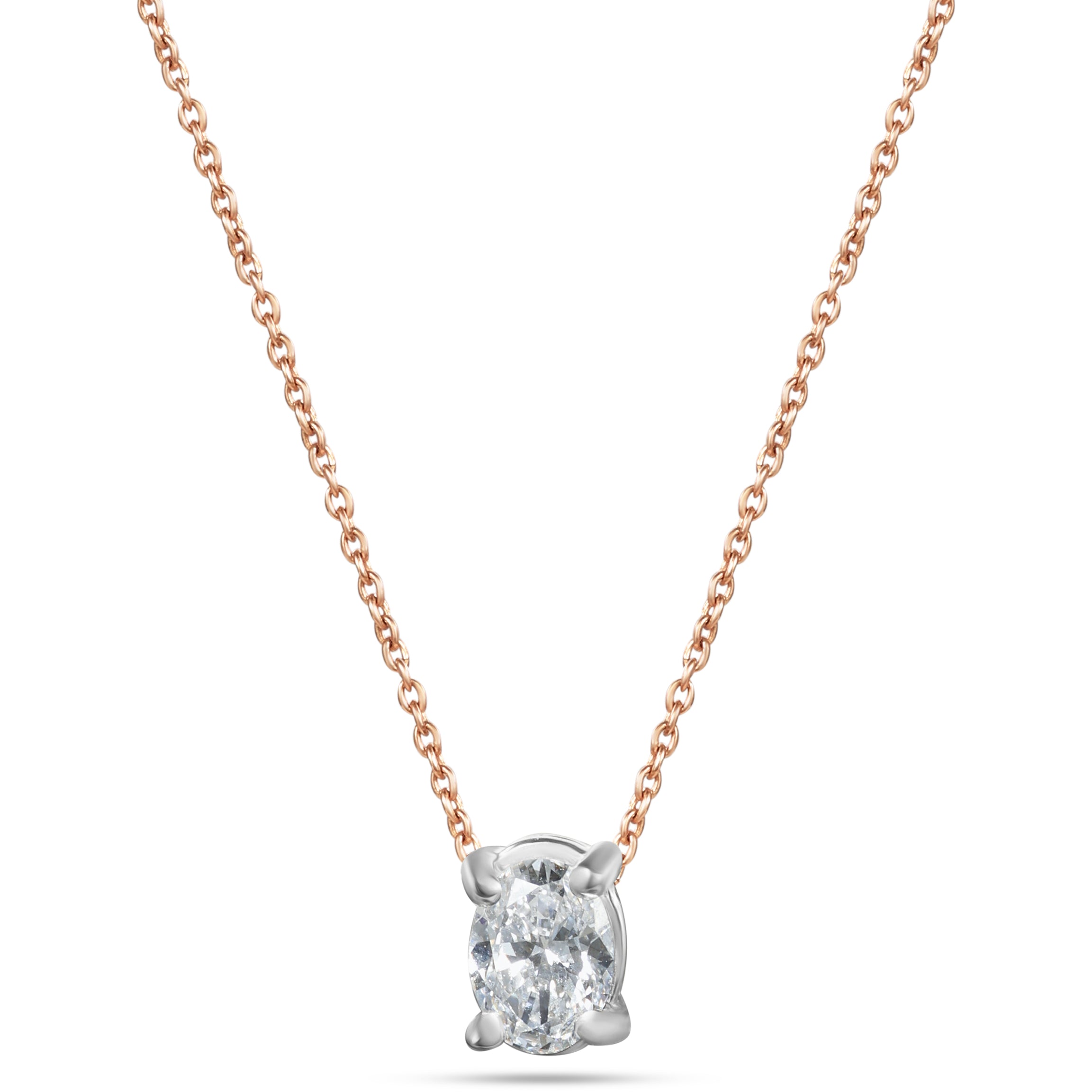 18K Rose Gold Oval Diamond Pendant Necklace - S-P790X