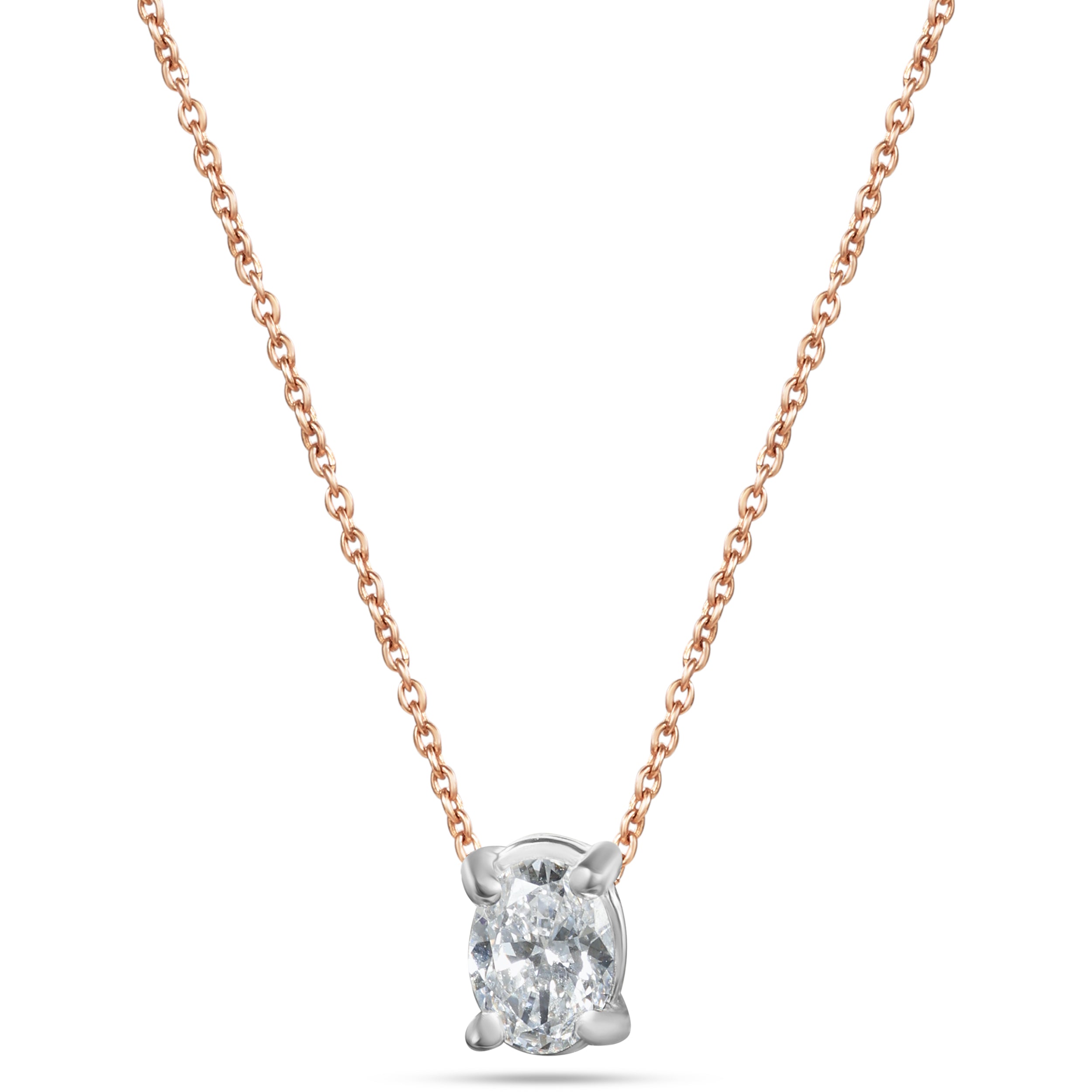 18K Rose Gold Oval Diamond Pendant Necklace - S-P790X