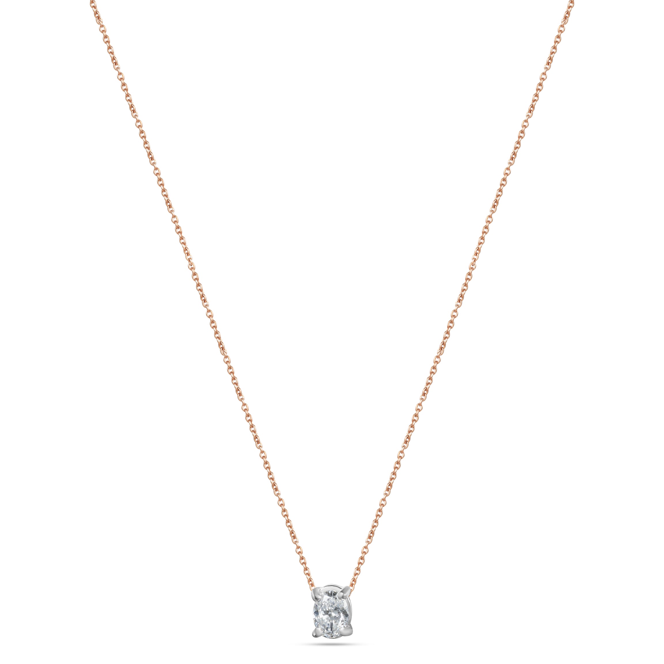 18K Rose Gold Oval Diamond Pendant Necklace - S-P790X