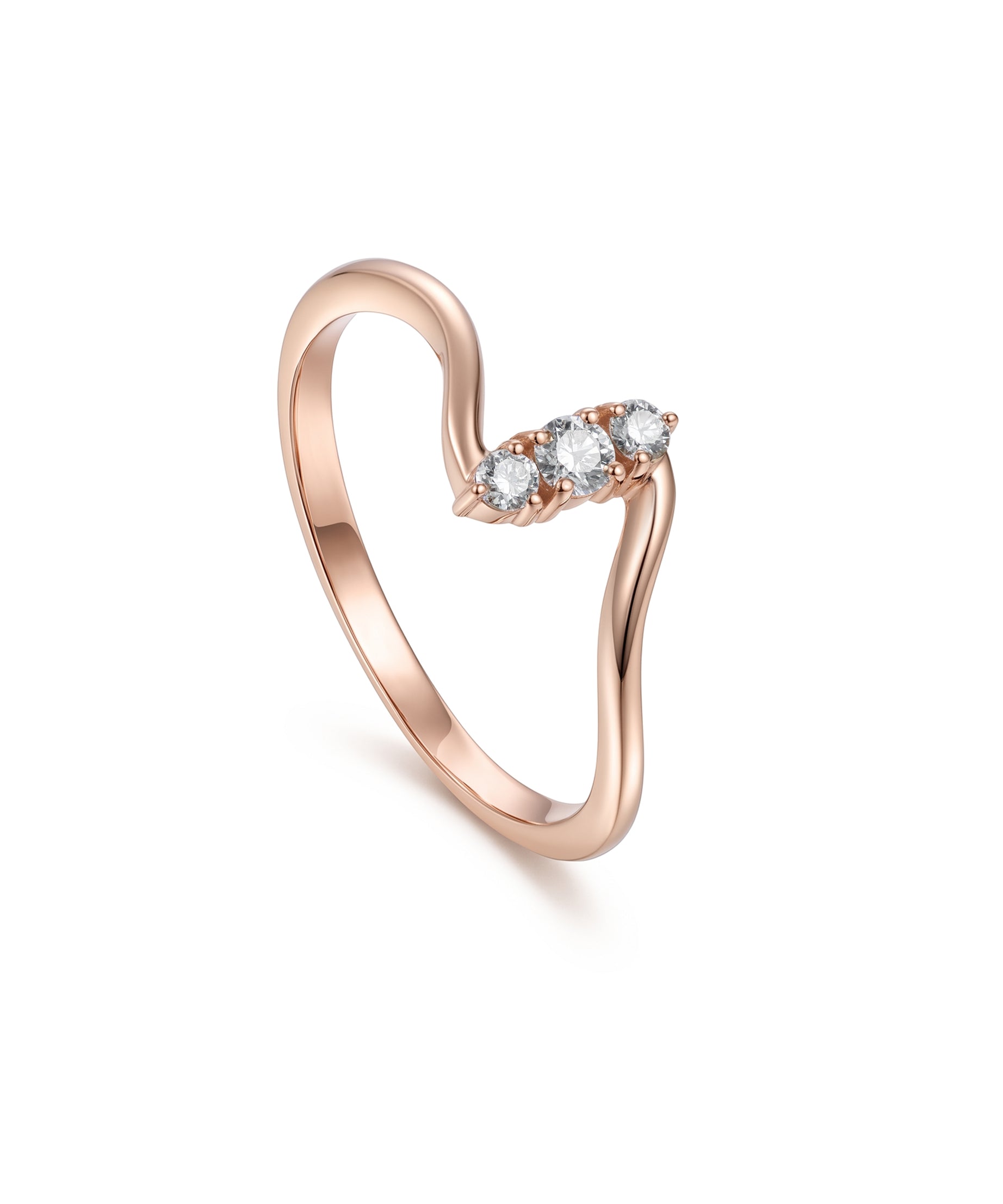 18K Rose Gold Three Diamond Modern Curve Ring - S-R692S
