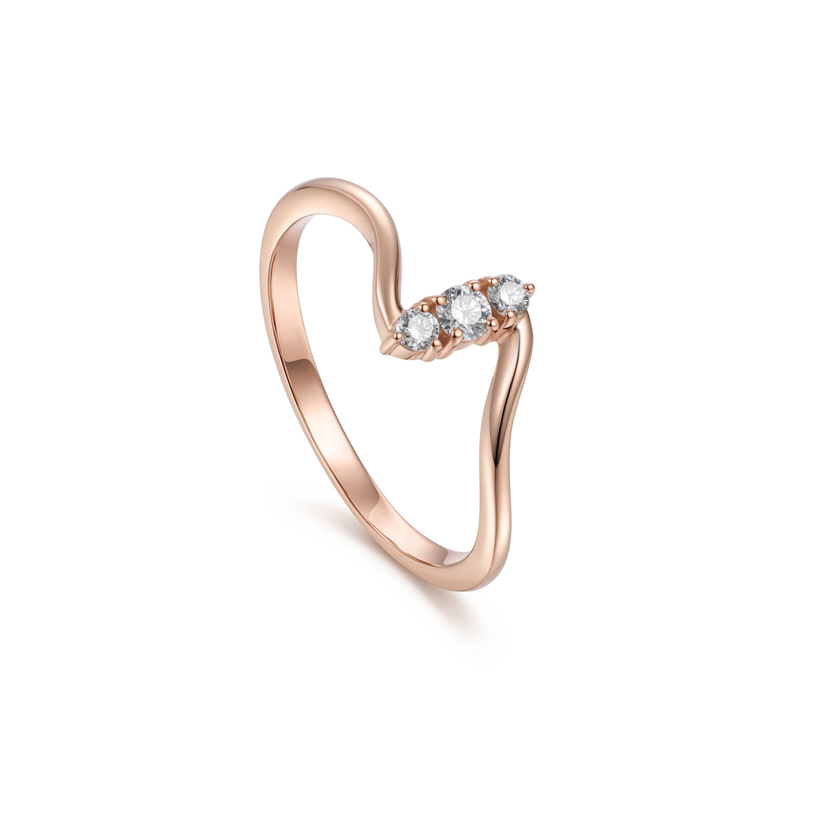 18K Rose Gold Three Diamond Modern Curve Ring - S-R692S