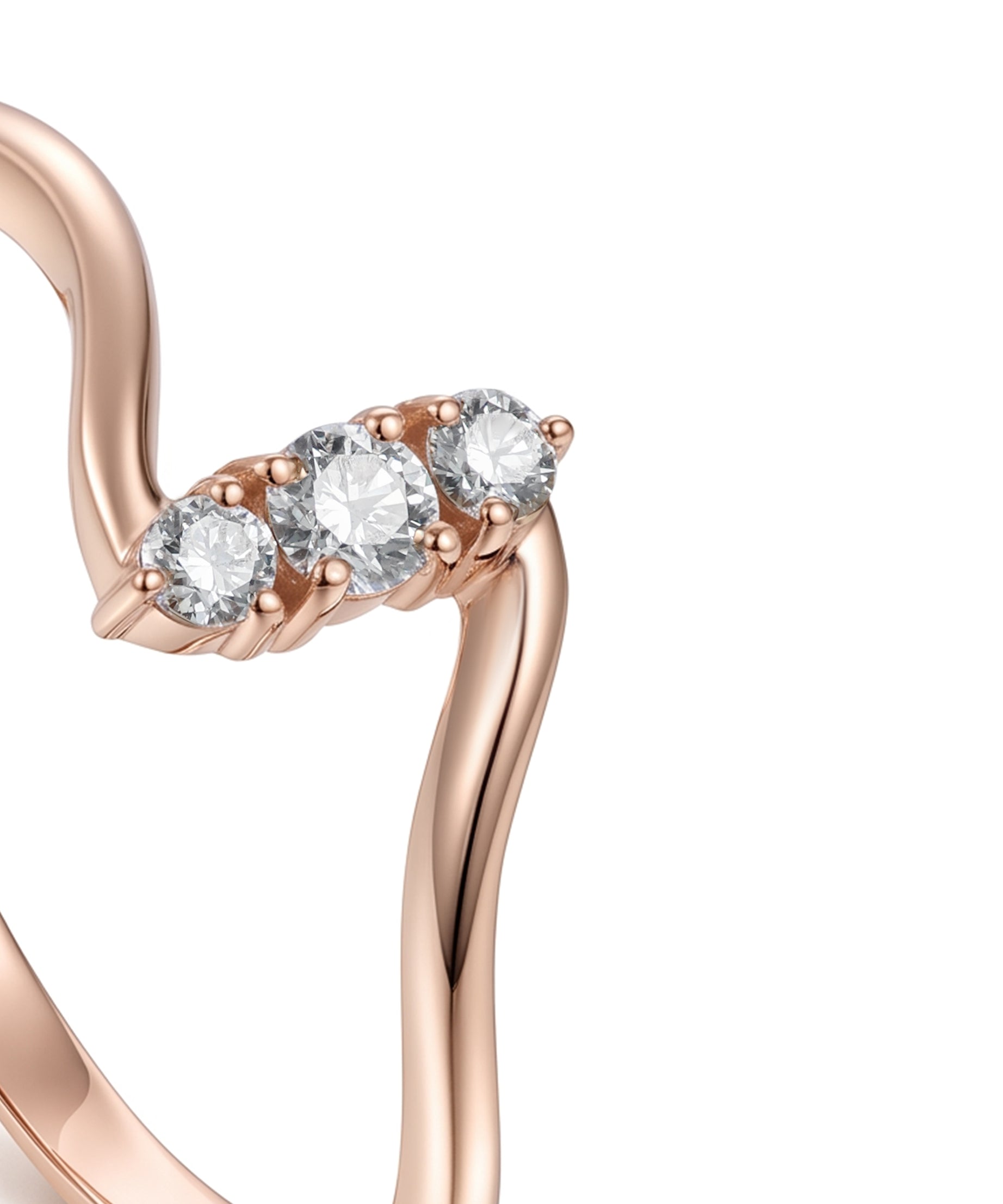18K Rose Gold Three Diamond Modern Curve Ring - S-R692S