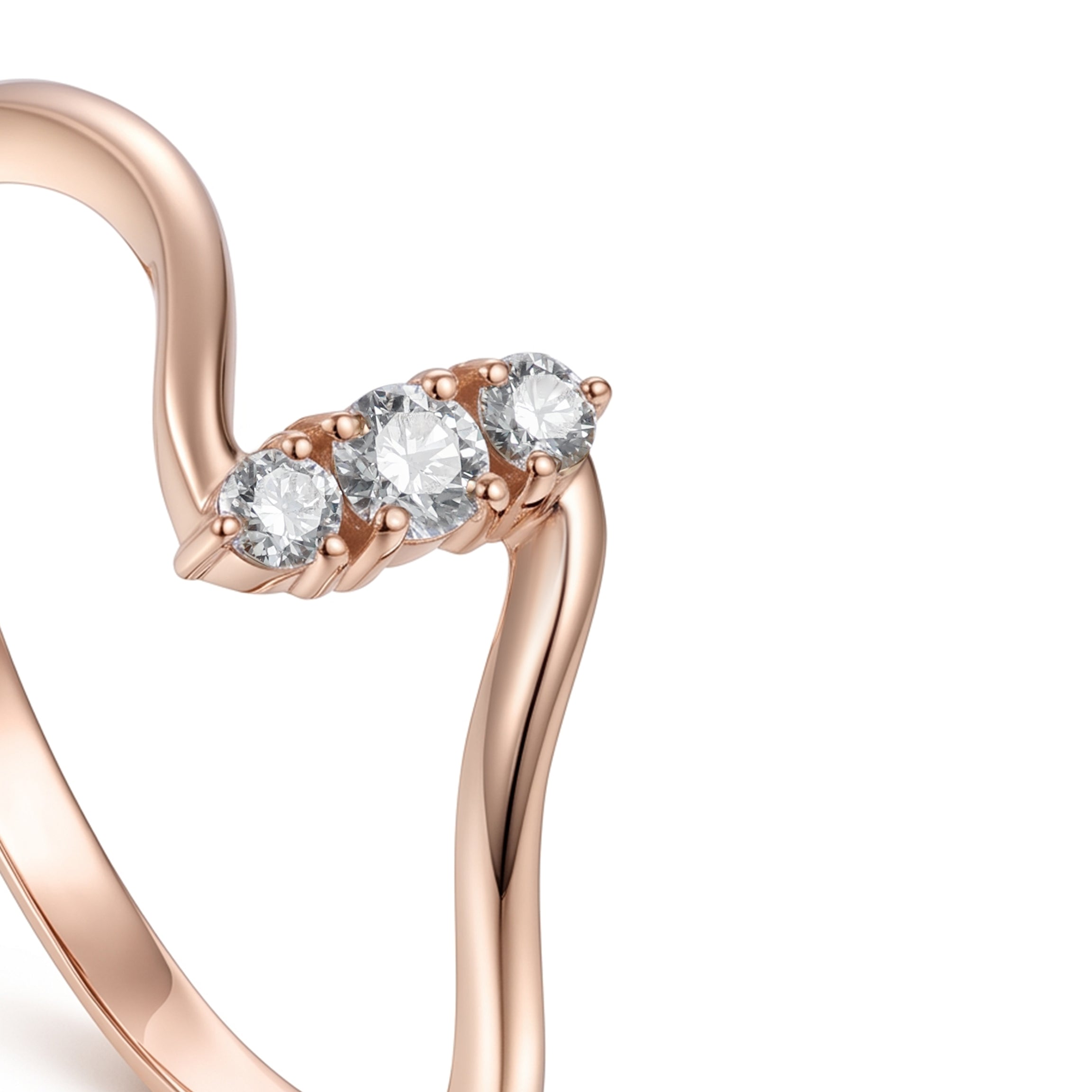 18K Rose Gold Three Diamond Modern Curve Ring - S-R692S