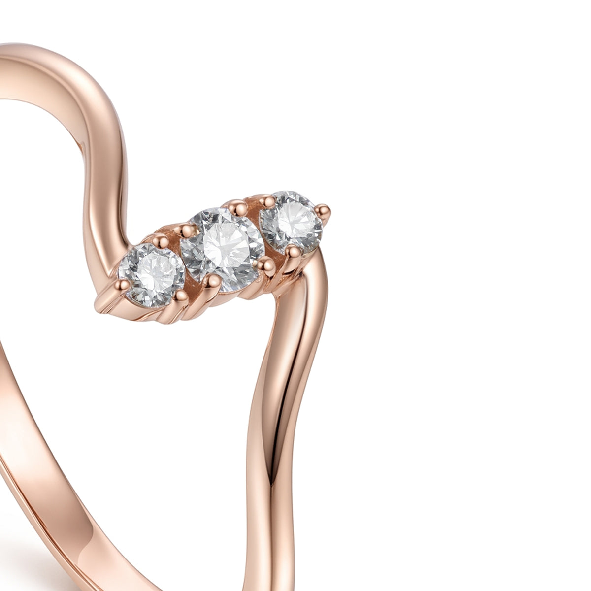 18K Rose Gold Three Diamond Modern Curve Ring - S-R692S