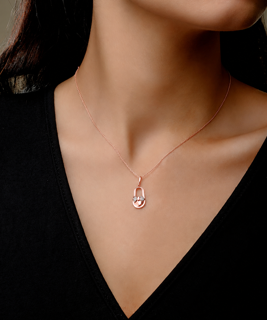 18K Rose gold Baby Shoe Diamond Pendant - S-P476S