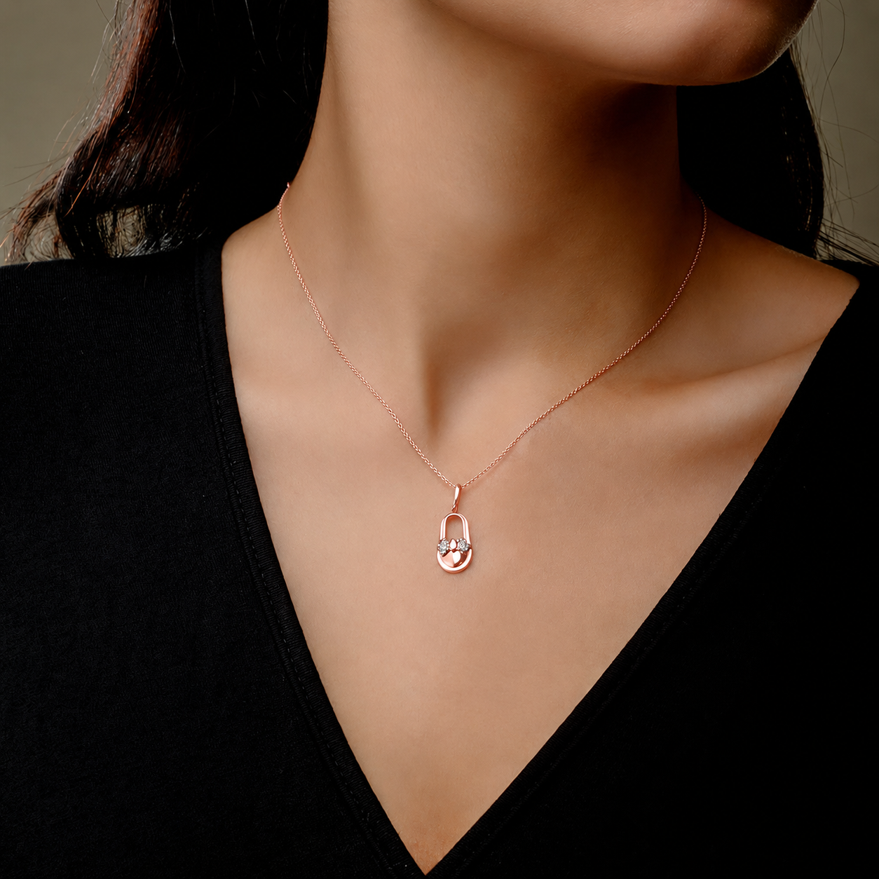 18K Rose gold Baby Shoe Diamond Pendant - S-P476S