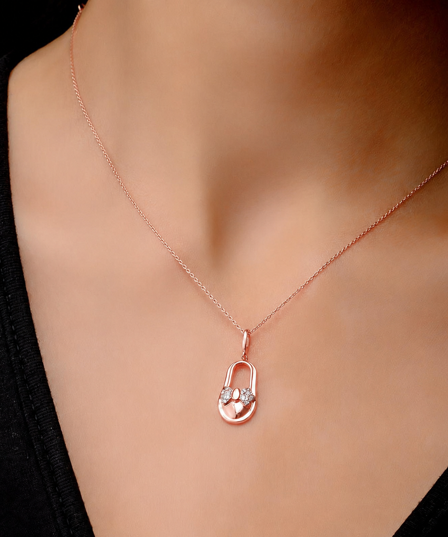 18K Rose gold Baby Shoe Diamond Pendant - S-P476S